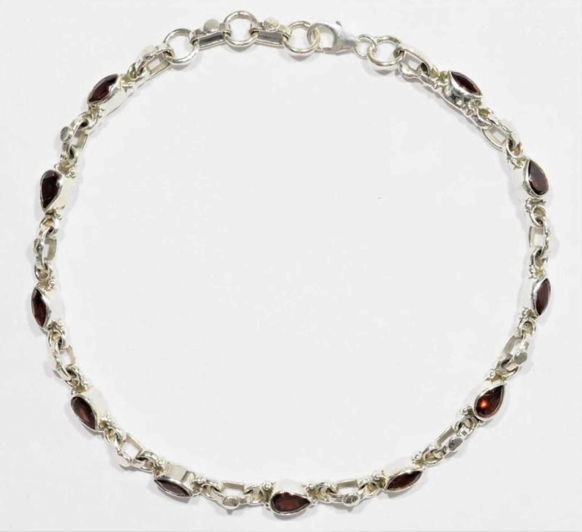 Sterling Silver 11 Garnet Bracelet. Retail $300 - Image 2 of 2