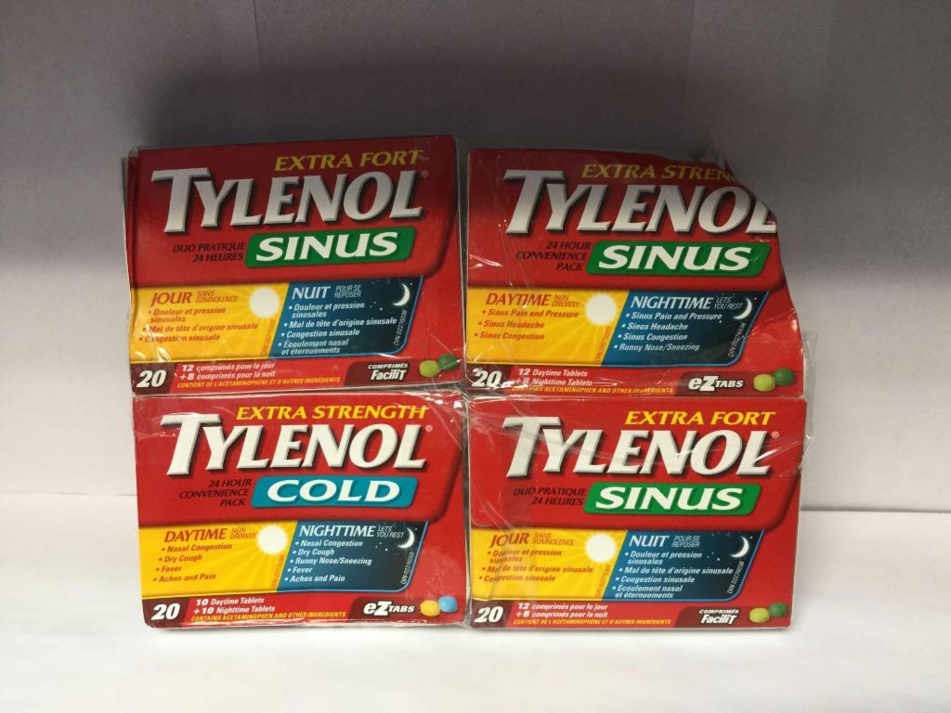 Lot of 4 x 20 tables Tylenol Sinus and Cold