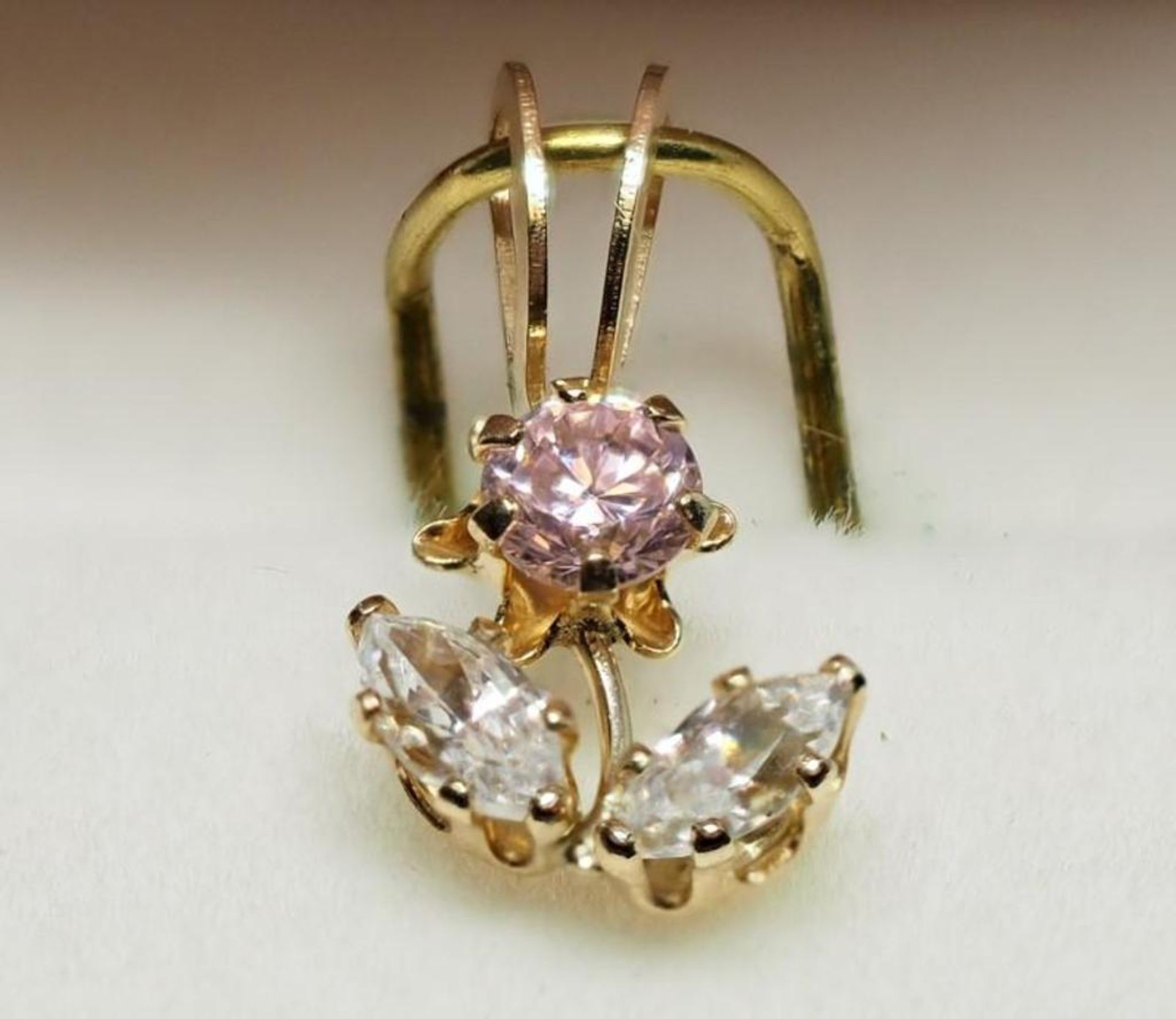 2 10K Yellow Gold Cubic Zirconia Pink Flower Shaped Pendants Retail $200 - Image 3 of 3