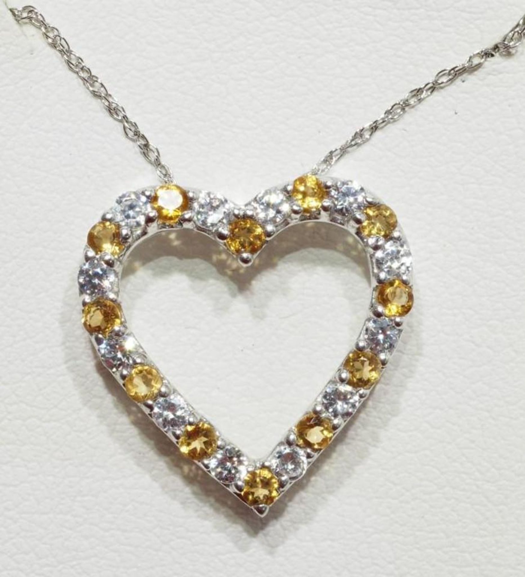 Sterling Silver Citrine (November Birthstone) Heart Shaped Necklace Retail $150
