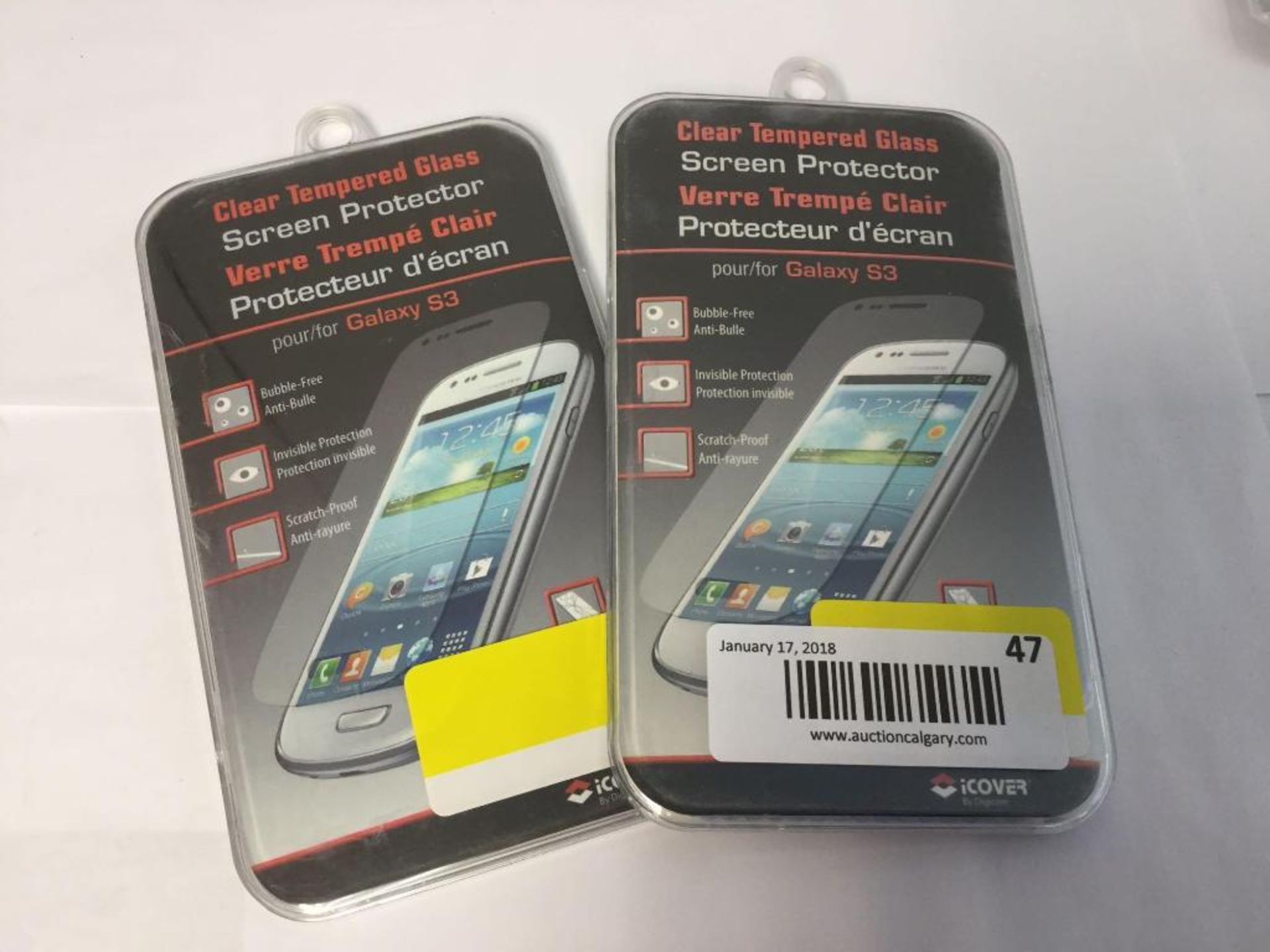 Lot of 2 Clear Tempered Glass Screen Protectors for Galaxy S3