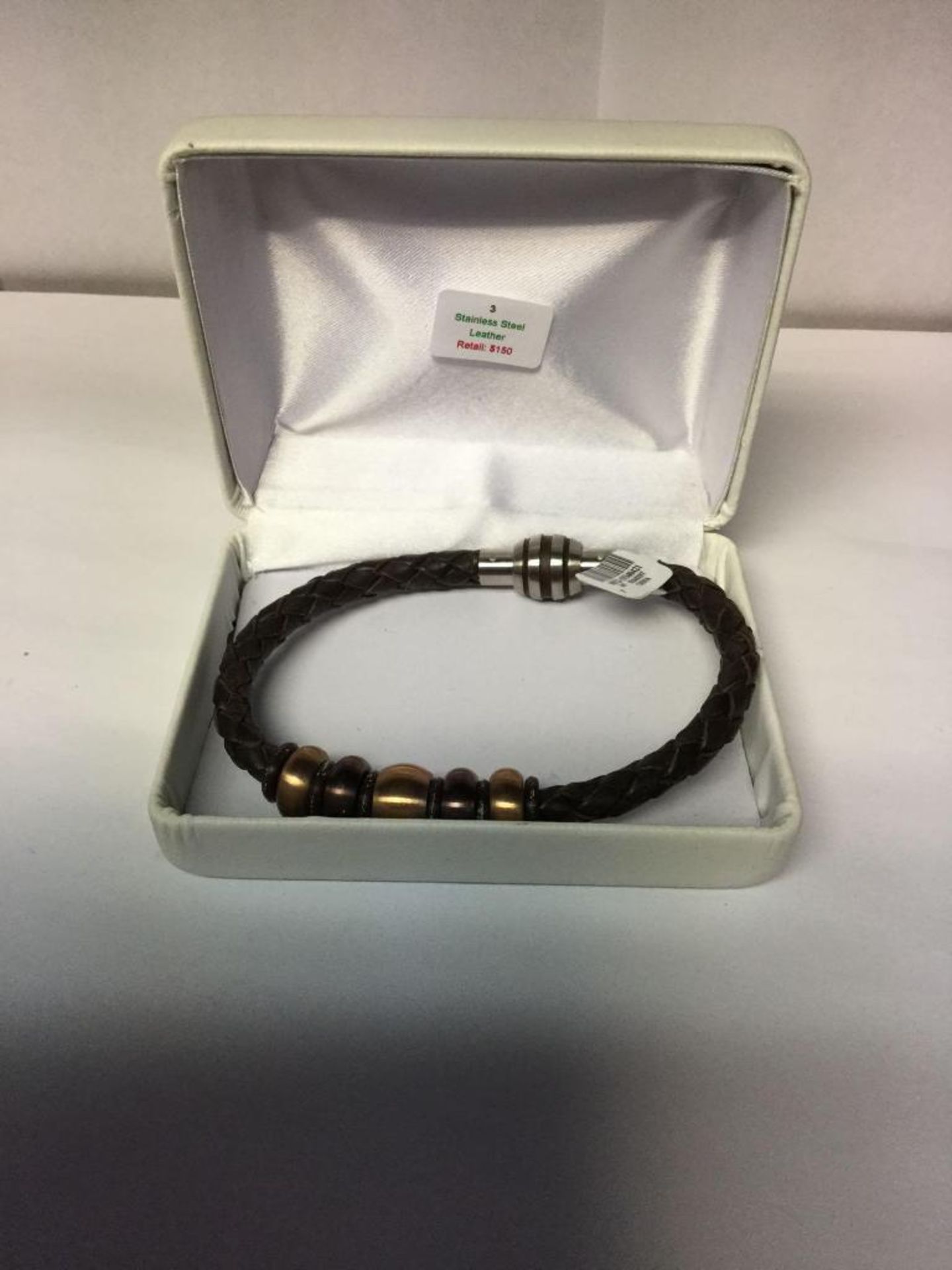 Stainless Steel Leather Bracelet Retail $150 - Image 2 of 2