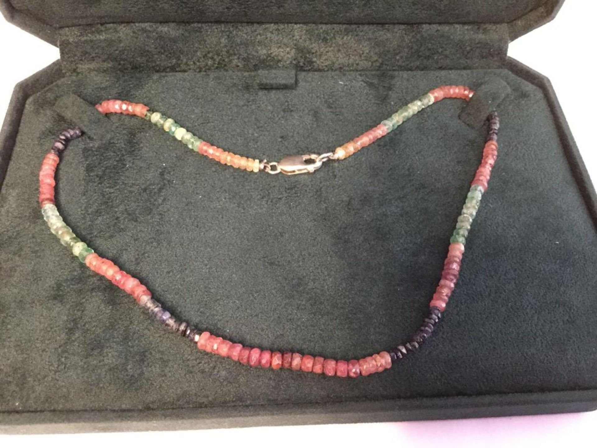 Natural Sapphire, Emerald and Ruby Necklace Value $ 1700 - Image 2 of 3