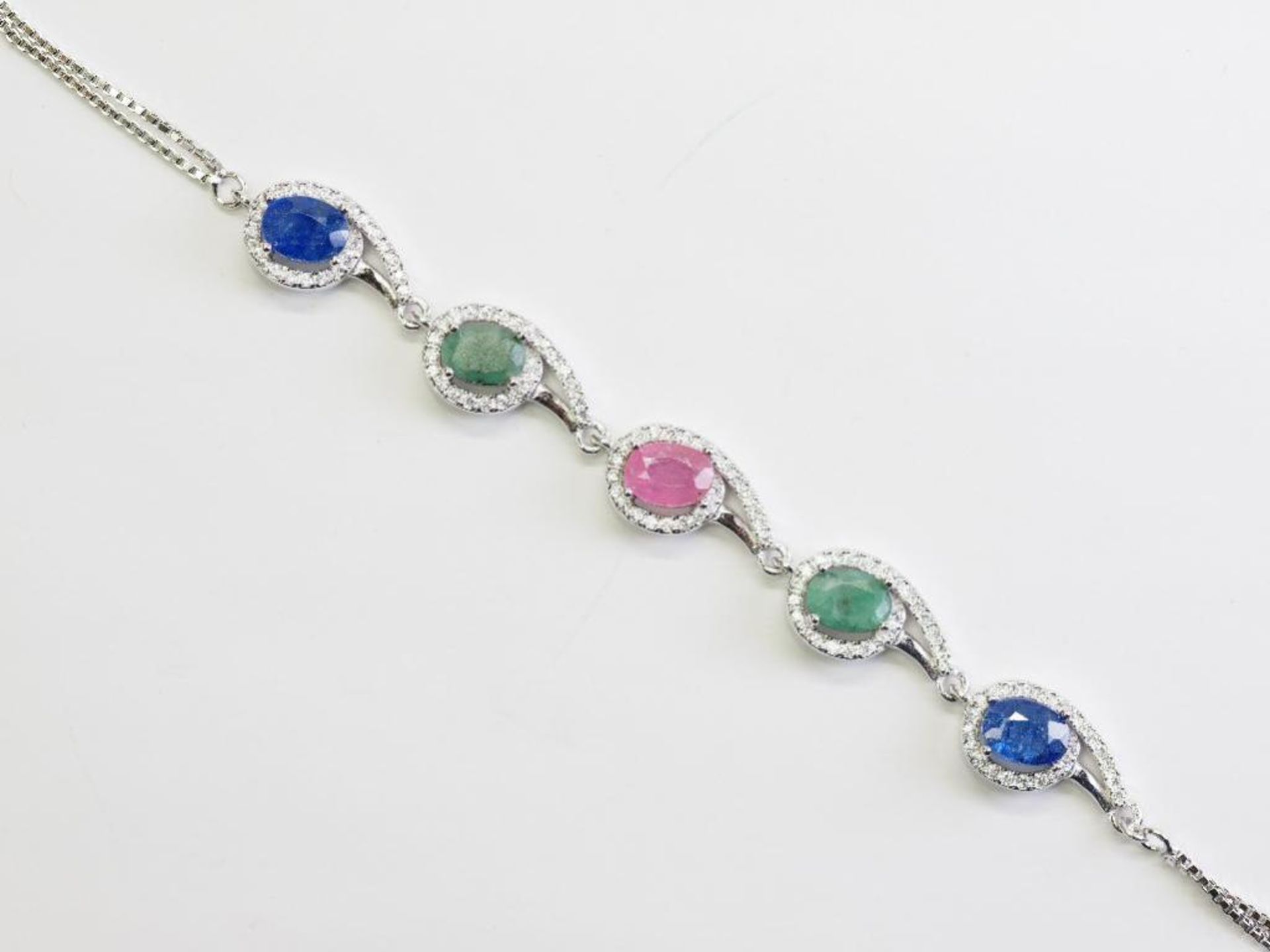 Sterling Silver Genuine Ruby Sapphire Emerald CZ Bracelet. Retail $400