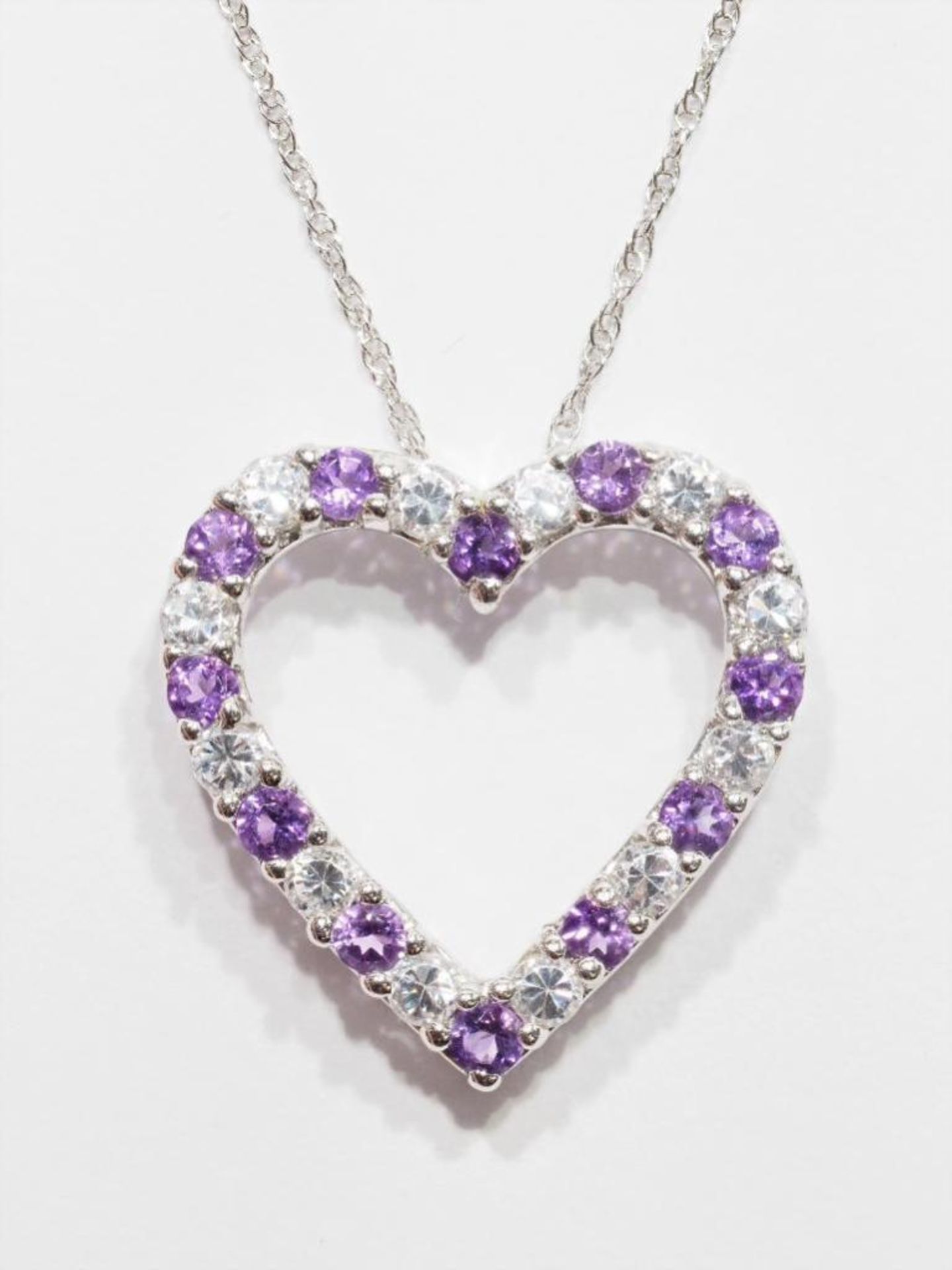 Sterling Silver Natural Amethyst (February Birthstone) Heart Shaped Pendant Necklace with Chain. Ret