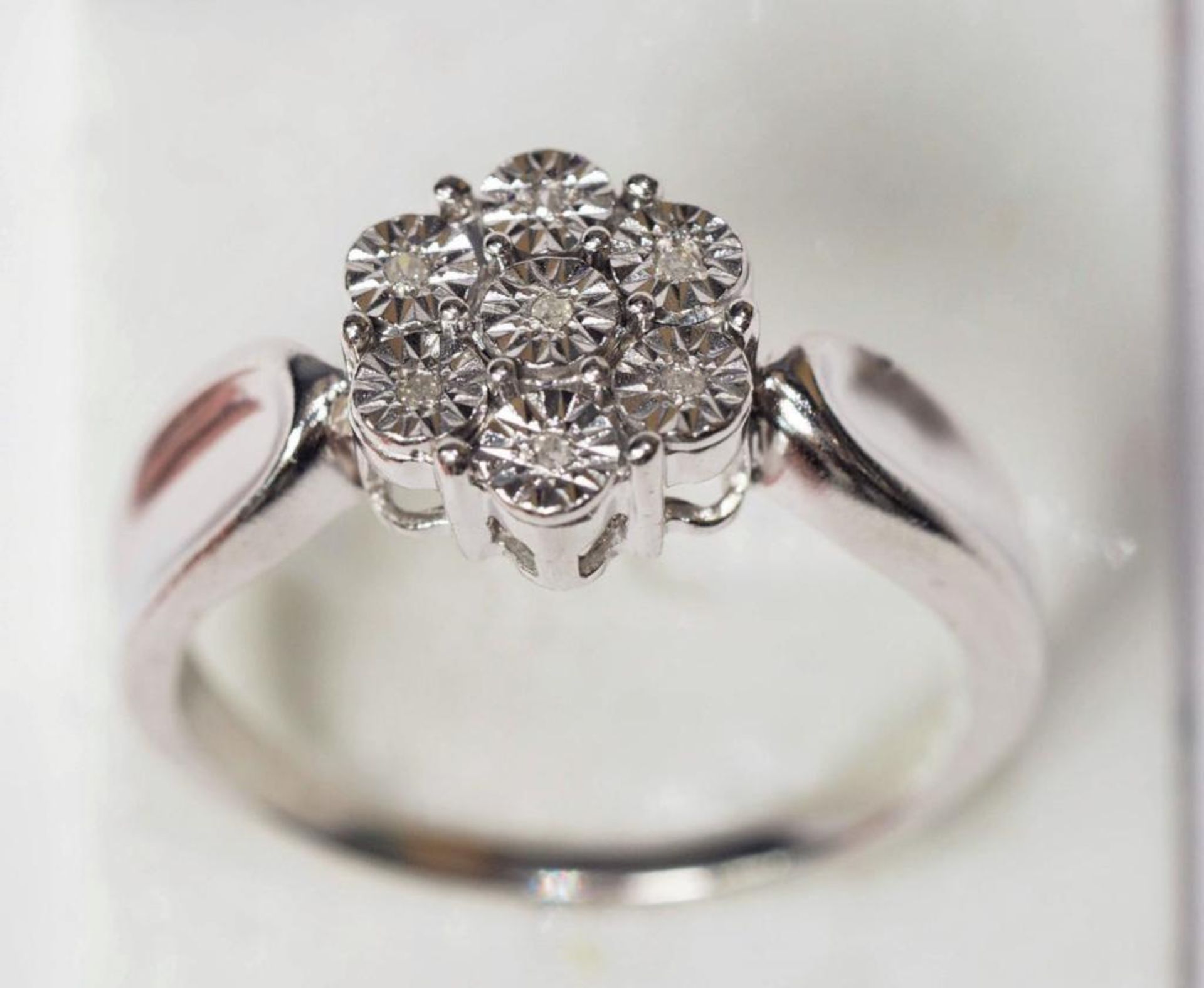 Sterling Silver Ring with 7 Diamonds in Illusion Setting. Retail $200 - Image 2 of 3