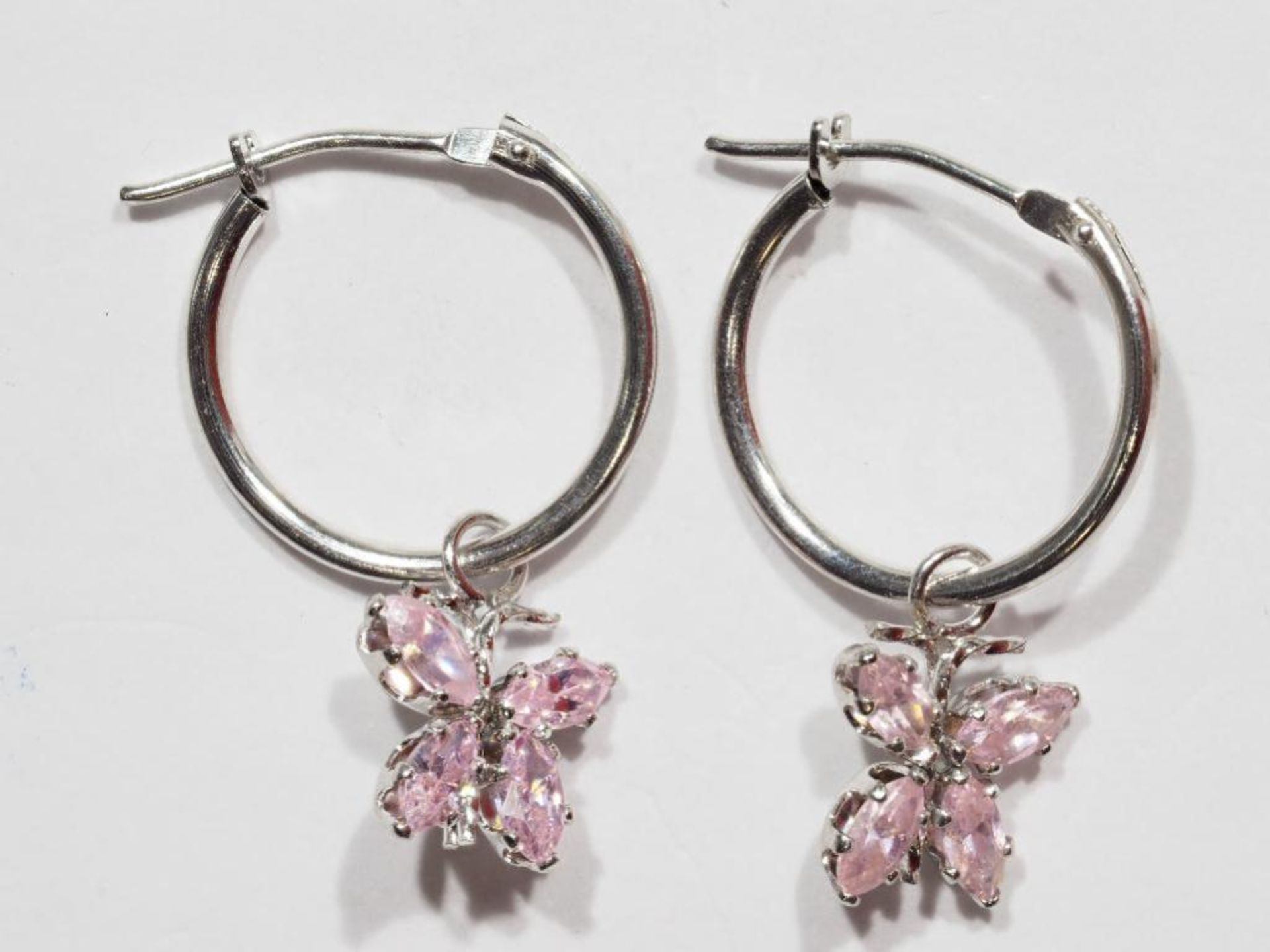 14kt Hoop Pink CZ Butterfly Earrings. Retail $400 - Image 2 of 3