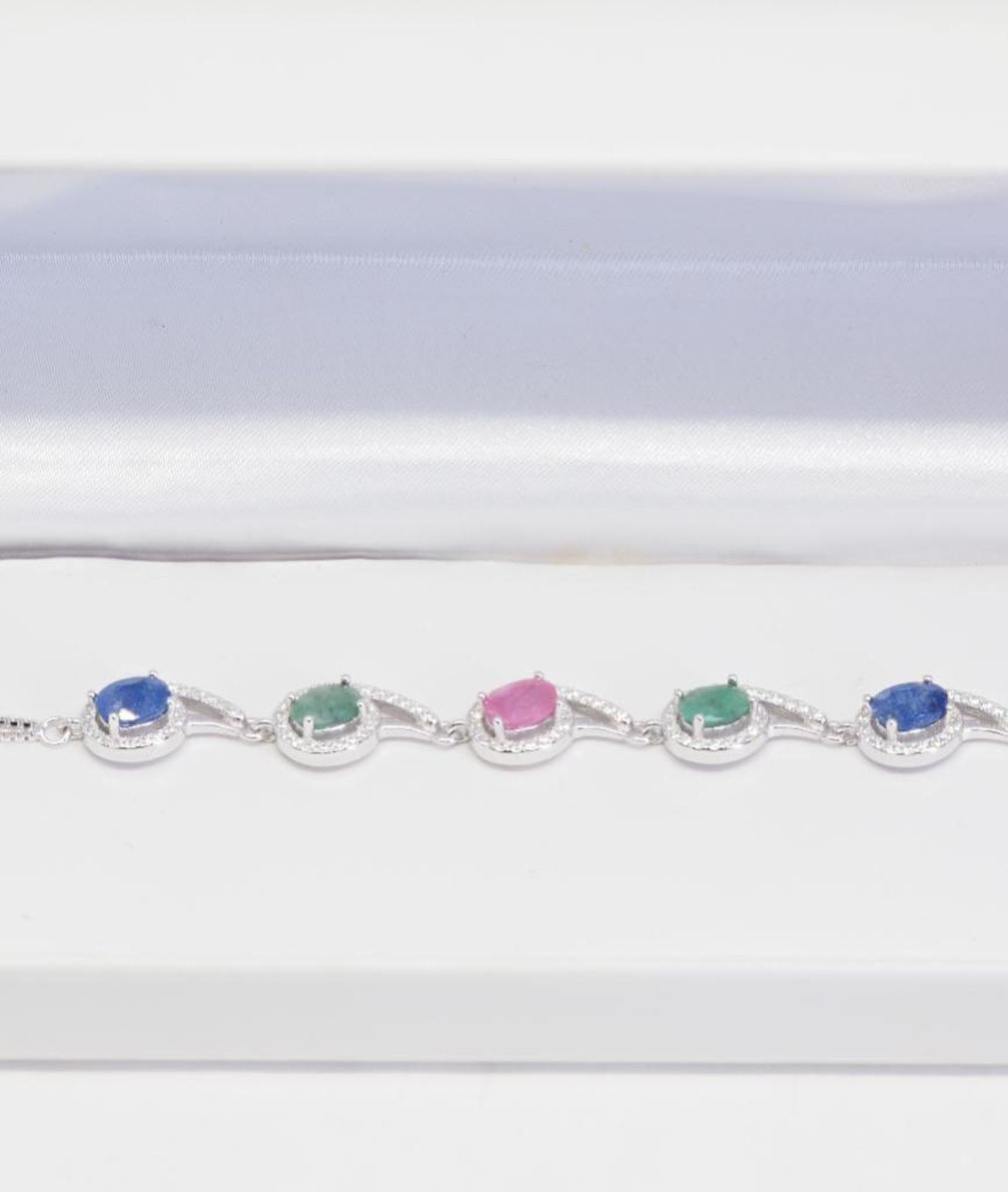 Sterling Silver Genuine Ruby Sapphire Emerald CZ Bracelet. Retail $400 - Image 2 of 3