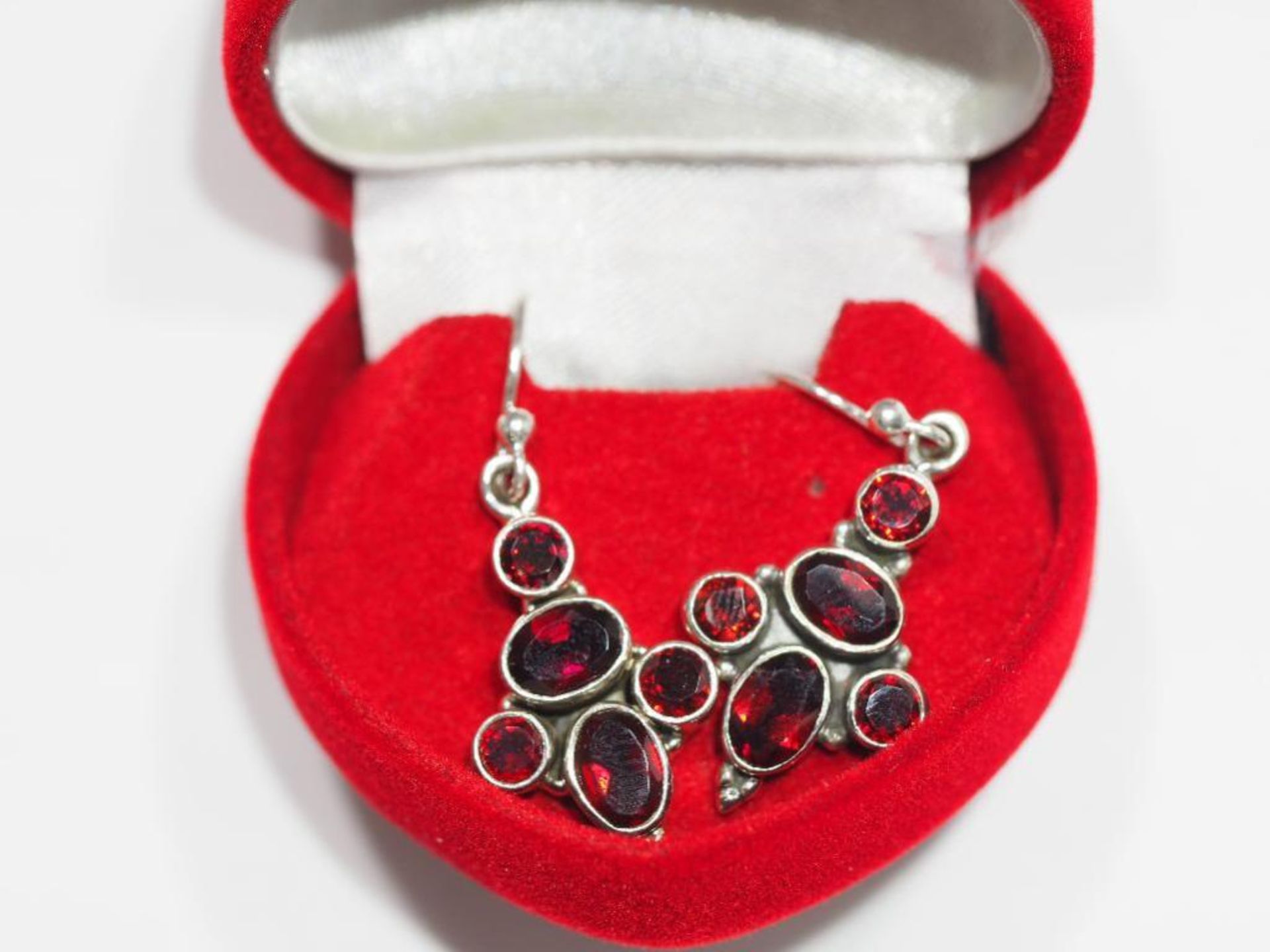 Silver Genuine Garnet (January Birthstone, app.6ct) Earrings. Retail $200 - Image 3 of 3