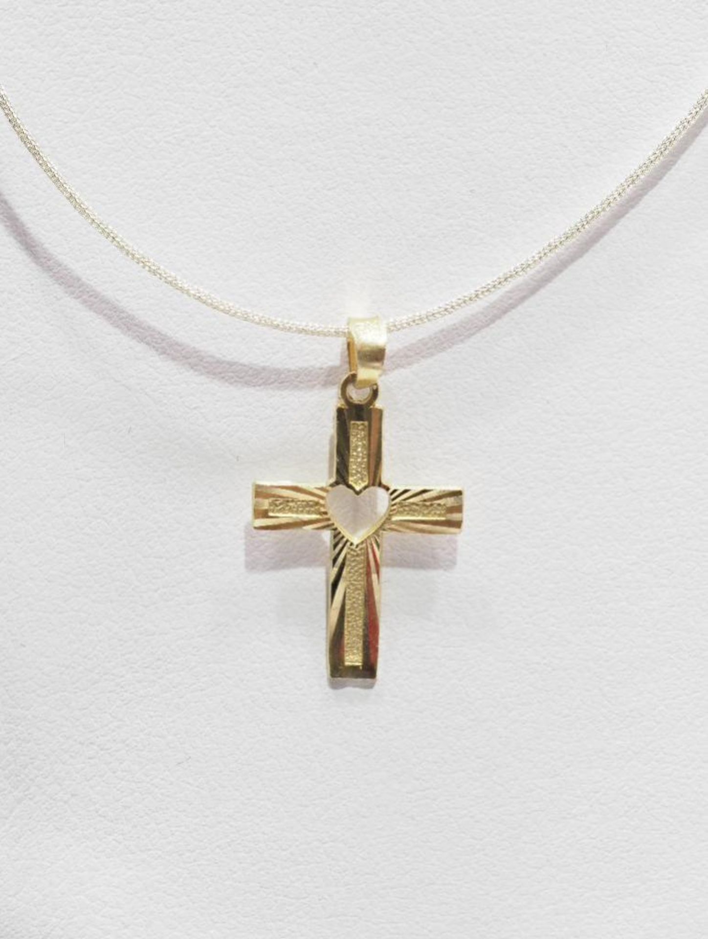 10Kt Gold Cross Pendant on High Fashion Cord. Retail $300 - Image 2 of 3