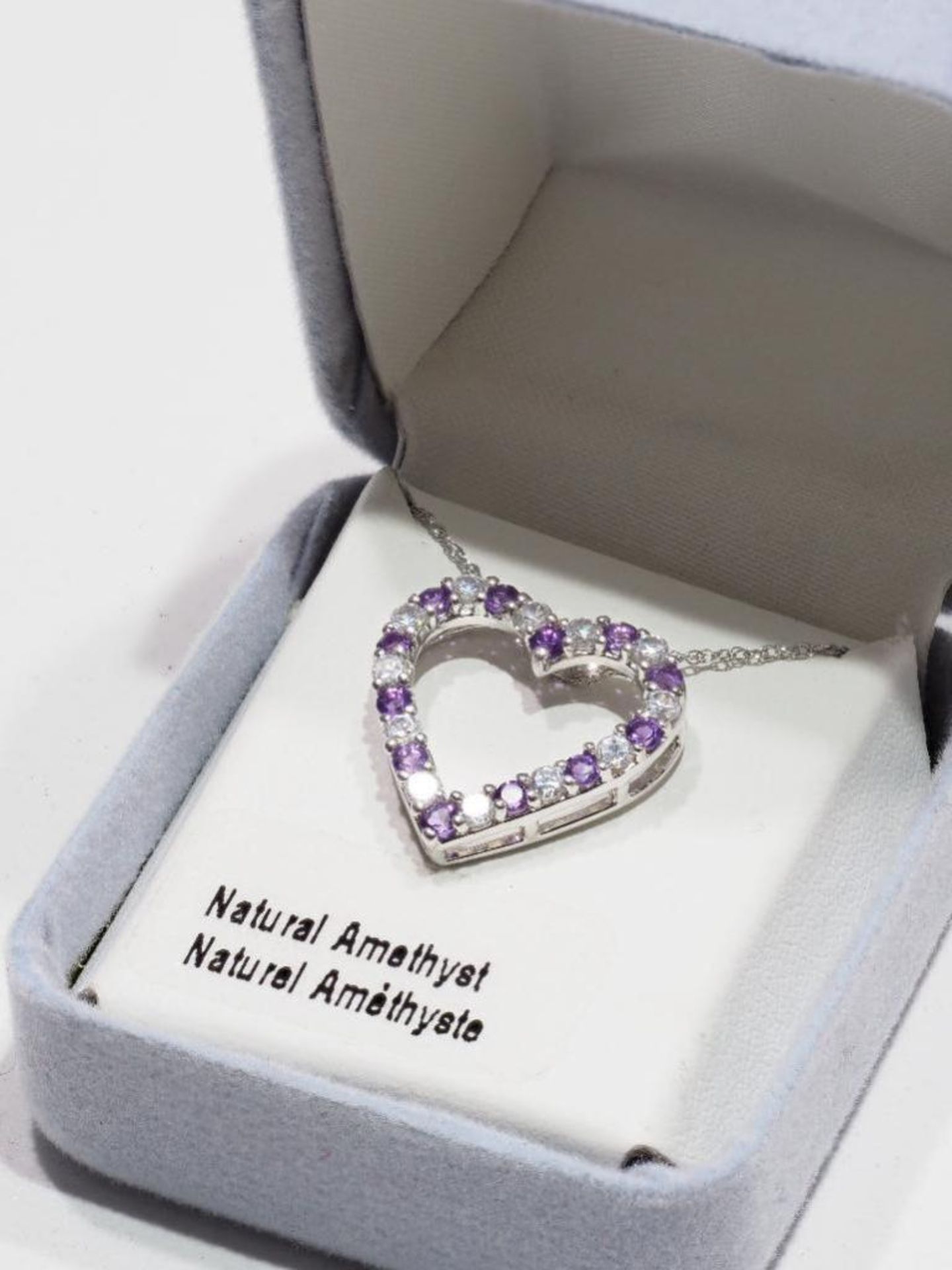 Sterling Silver Natural Amethyst (February Birthstone) Heart Shaped Pendant Necklace with Chain. Ret - Image 2 of 2
