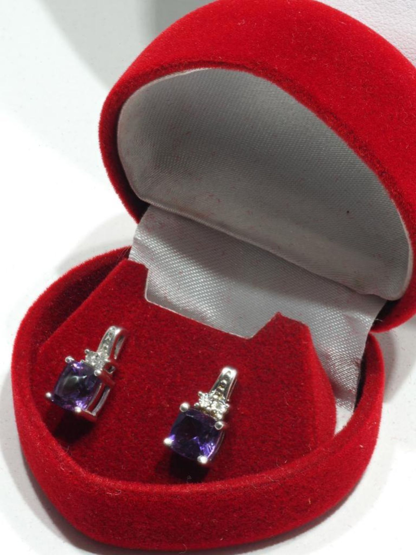 Sterling Silver Genuine Amethyst (February, app. 2.5ct) with Diamond Earrings. Retail $300 - Image 2 of 2