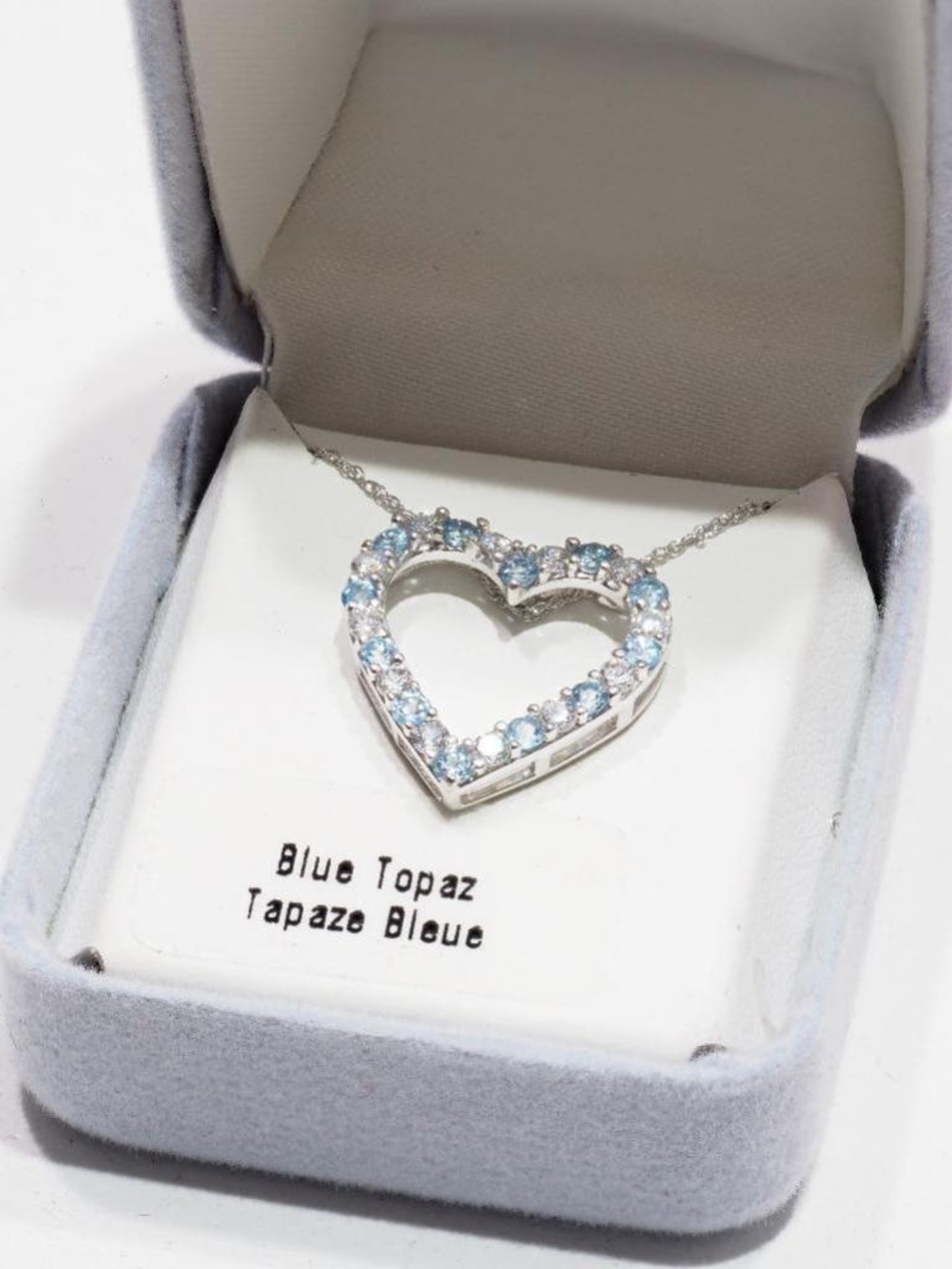 Sterling Silver Genuine Blue Topaz Heart Pendant Necklace with Chain. Retail $250 - Image 2 of 2