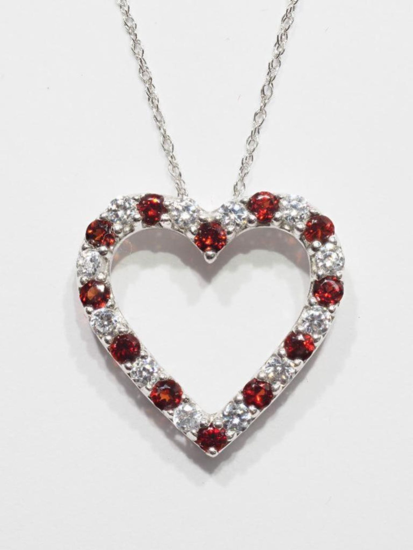 Sterling Silver Natural Garnet (January Birthstone) Heart Shaped Pendant Necklace with Chain. Retail