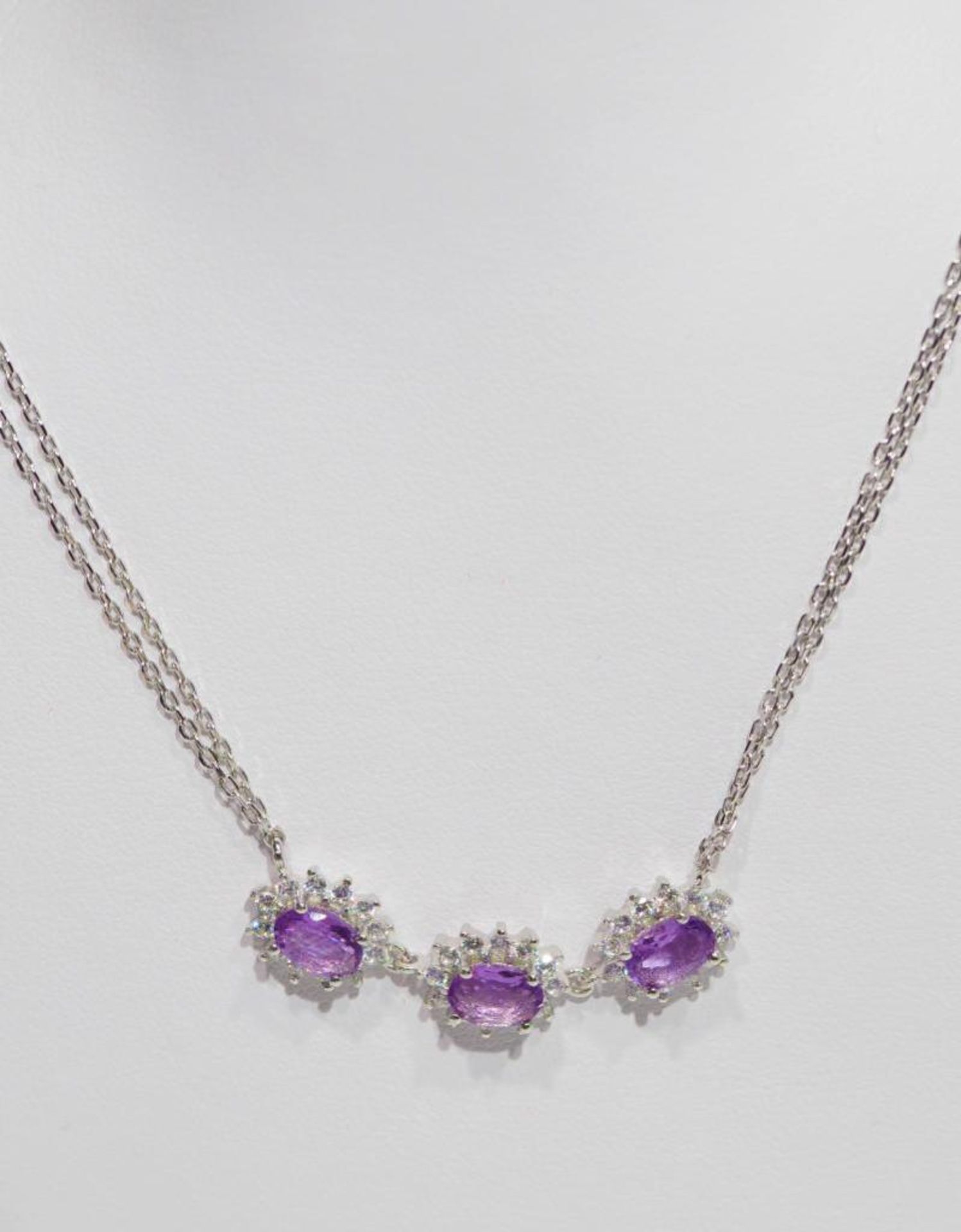 Sterling Silver Amethyst (February Birthstone, app. 5ct) Necklace. Retail $300 - Image 2 of 2