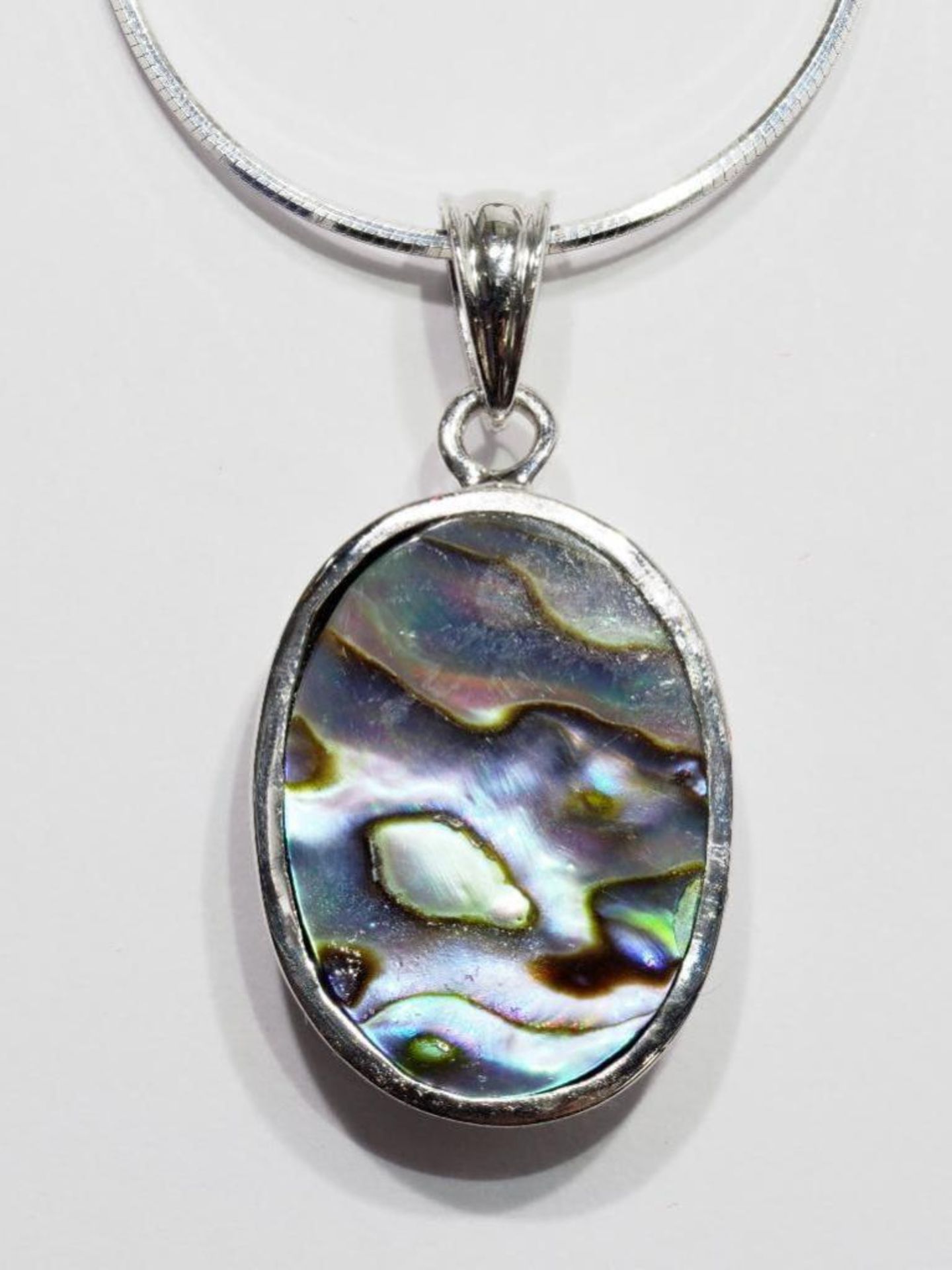 Sterling Silver Abalone Necklace with Chain (app. 12g). Retail $300