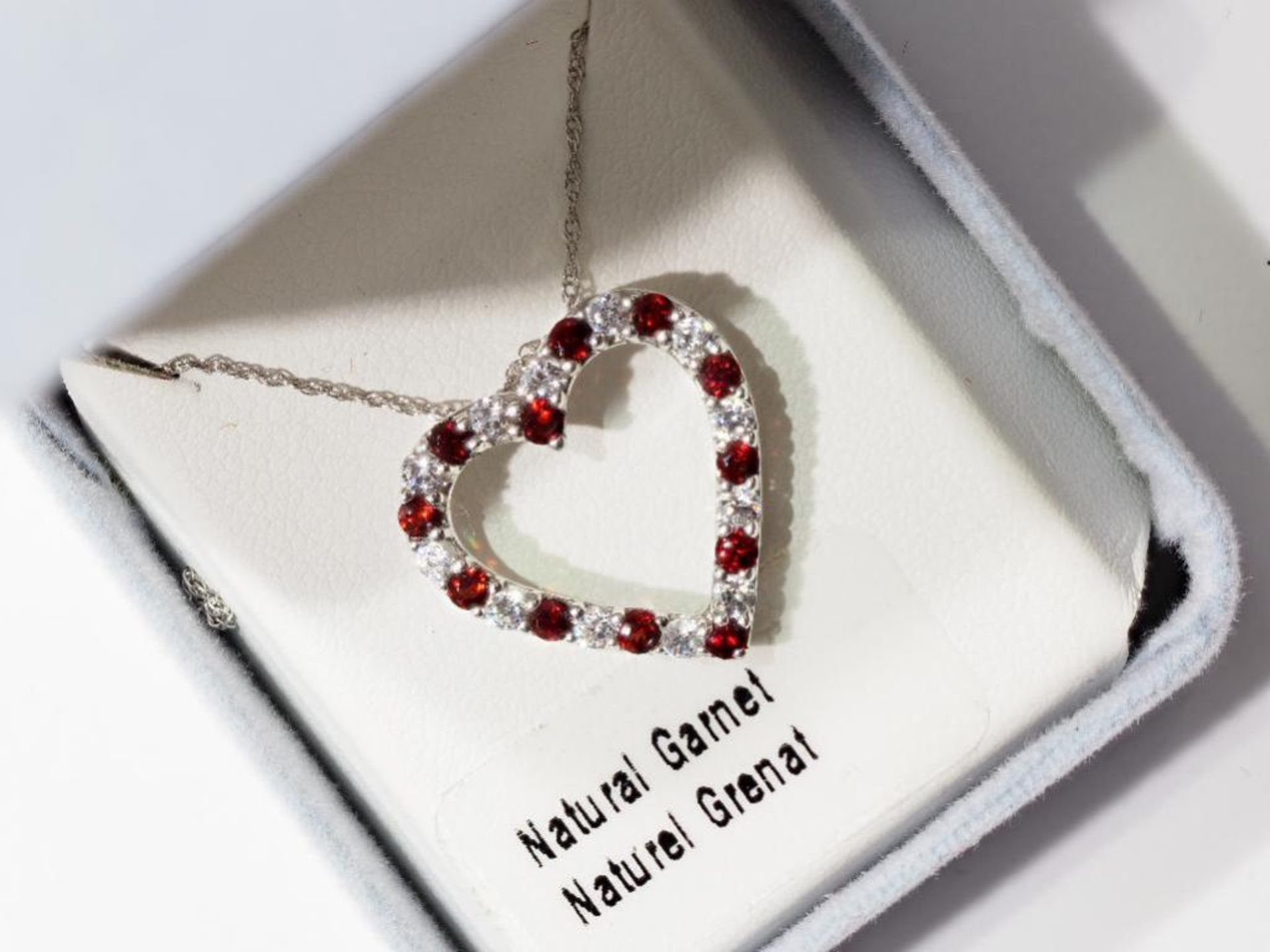 Sterling Silver Natural Garnet (January Birthstone) Heart Shaped Pendant Necklace with Chain. Retail - Image 2 of 2