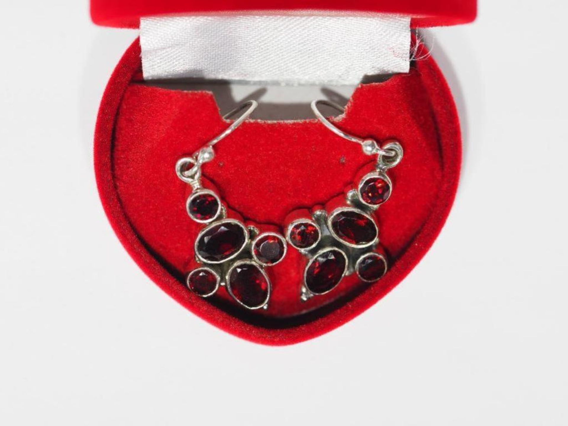 Silver Genuine Garnet (January Birthstone, app.6ct) Earrings. Retail $200 - Image 2 of 3