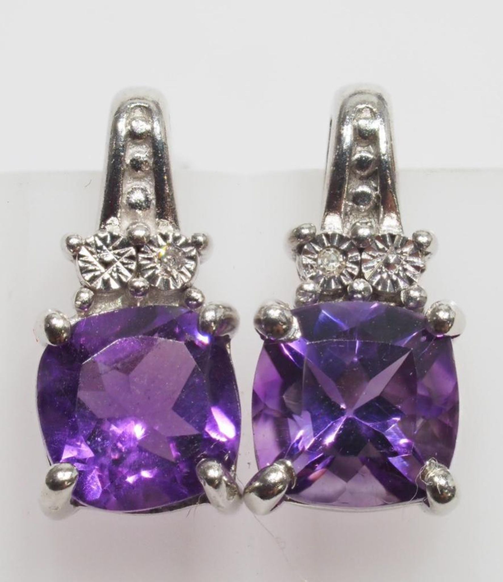 Sterling Silver Genuine Amethyst (February, app. 2.5ct) with Diamond Earrings. Retail $300