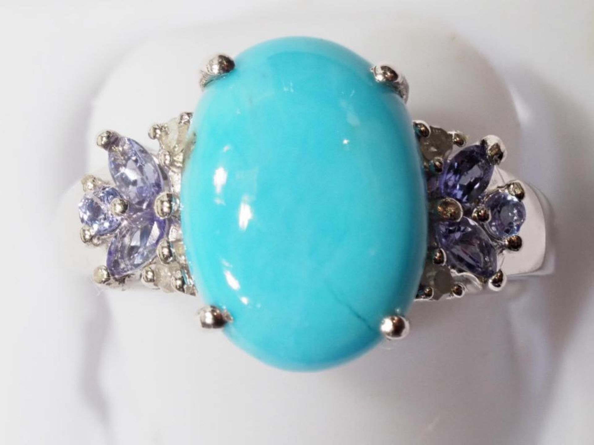 Sterling Silver Stabilized Turquoise Tanzanite Diamond Ring. Insurance Value $900