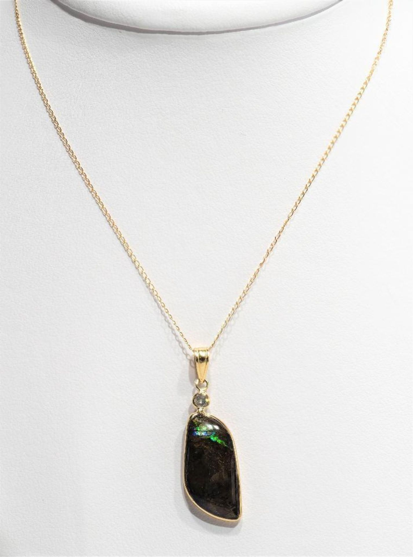 10K Yellow Gold Ammolite Diamond Necklace. Insurance $1800 - Image 2 of 3