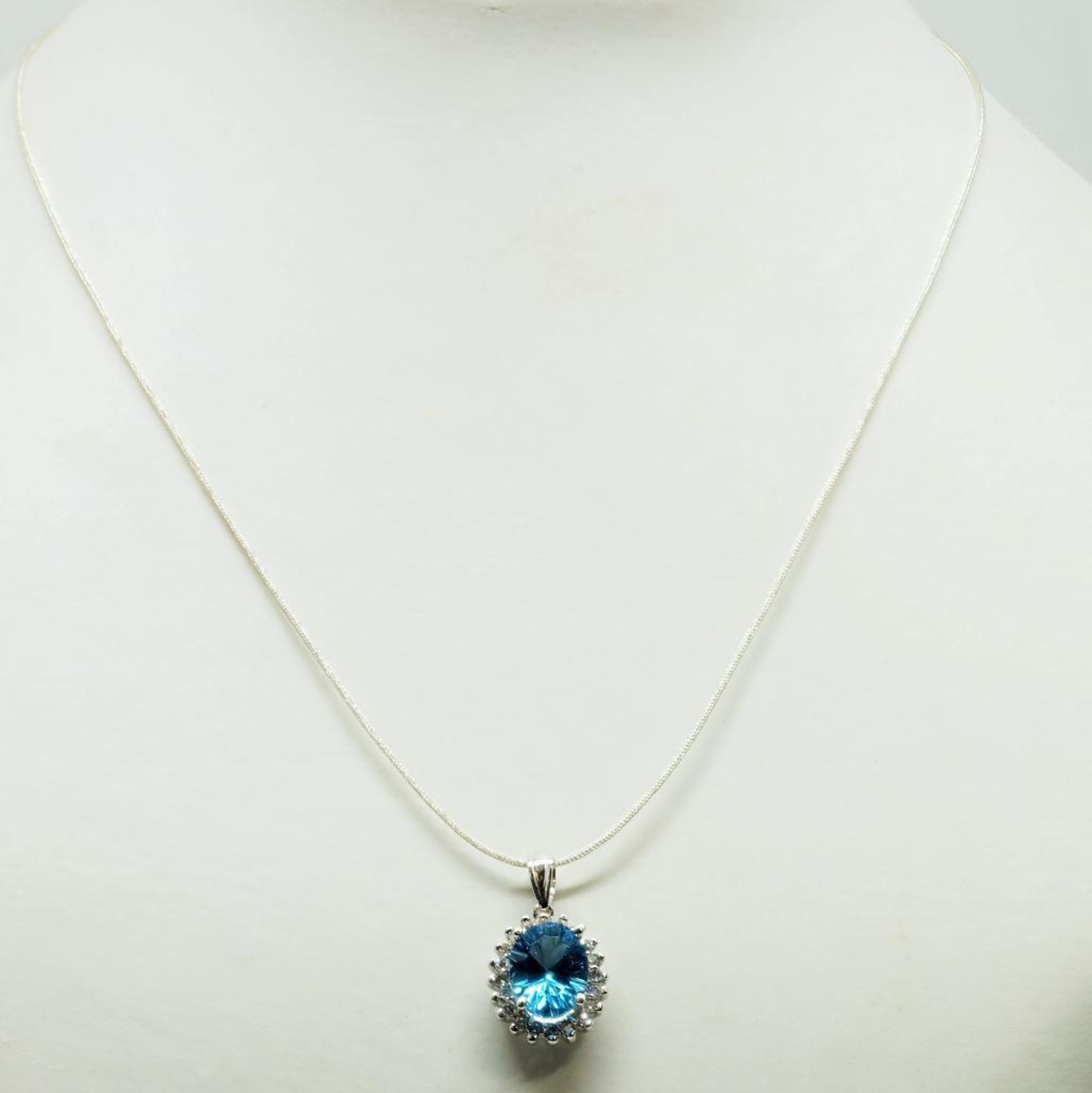 14K White Gold Diamond and Topaz Pendant. Insurance $3566 - Image 2 of 3