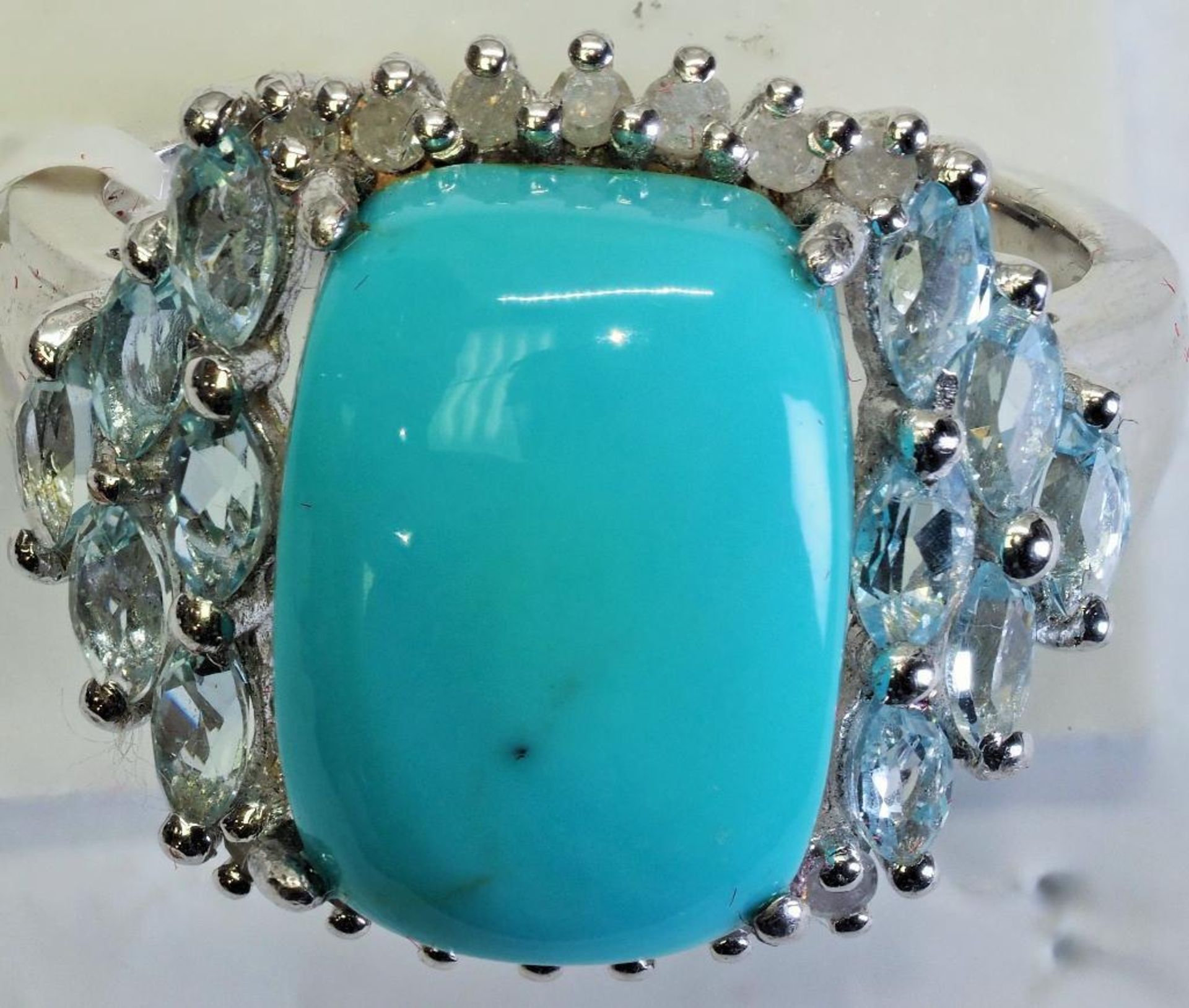 Sterling Silver, Aquamarine, Turquoise, Diamond Ring. Retail $450