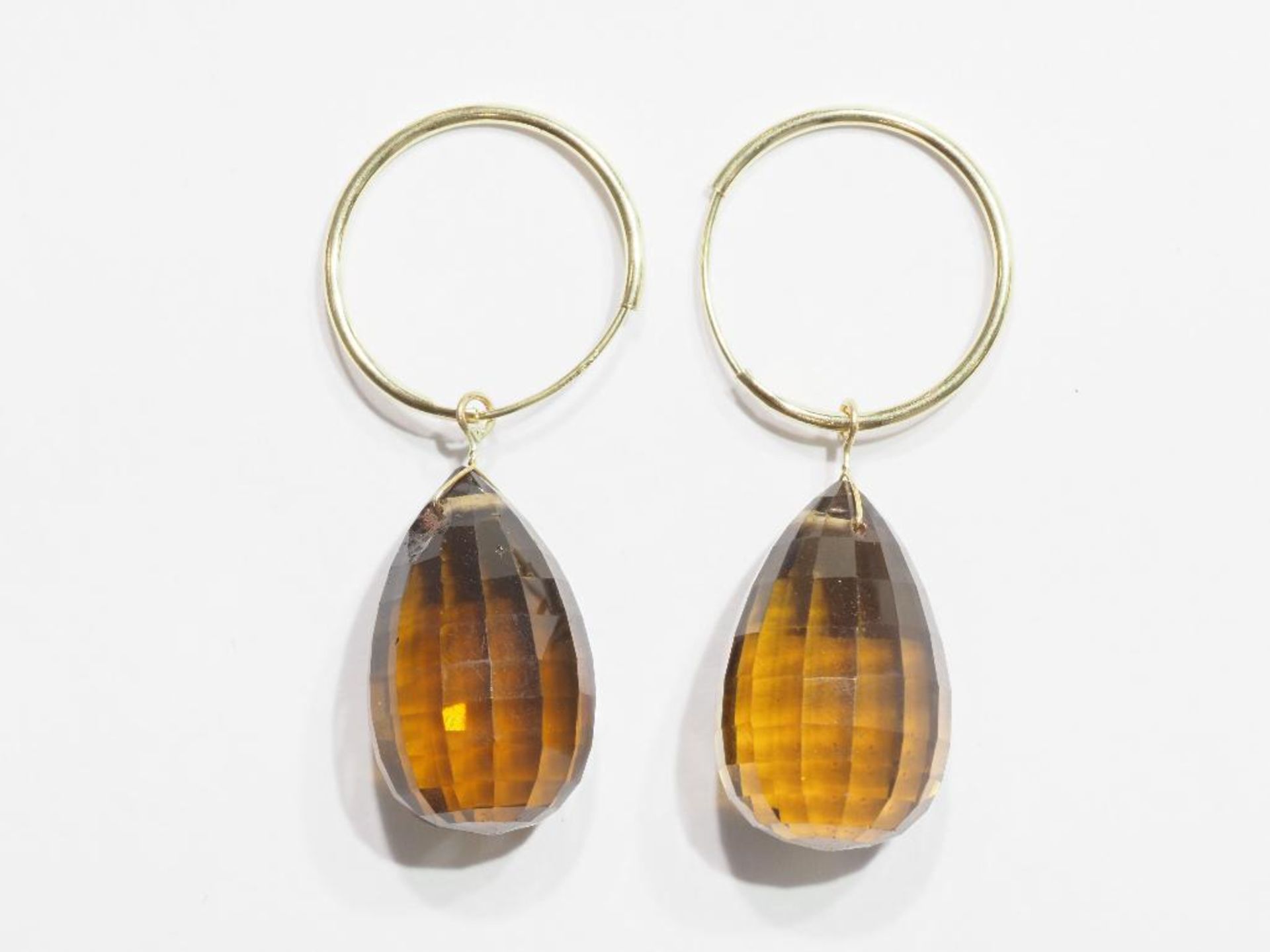 14K Briolette Yellow Quartz Sleeper Hoop Earrings. Retail $650