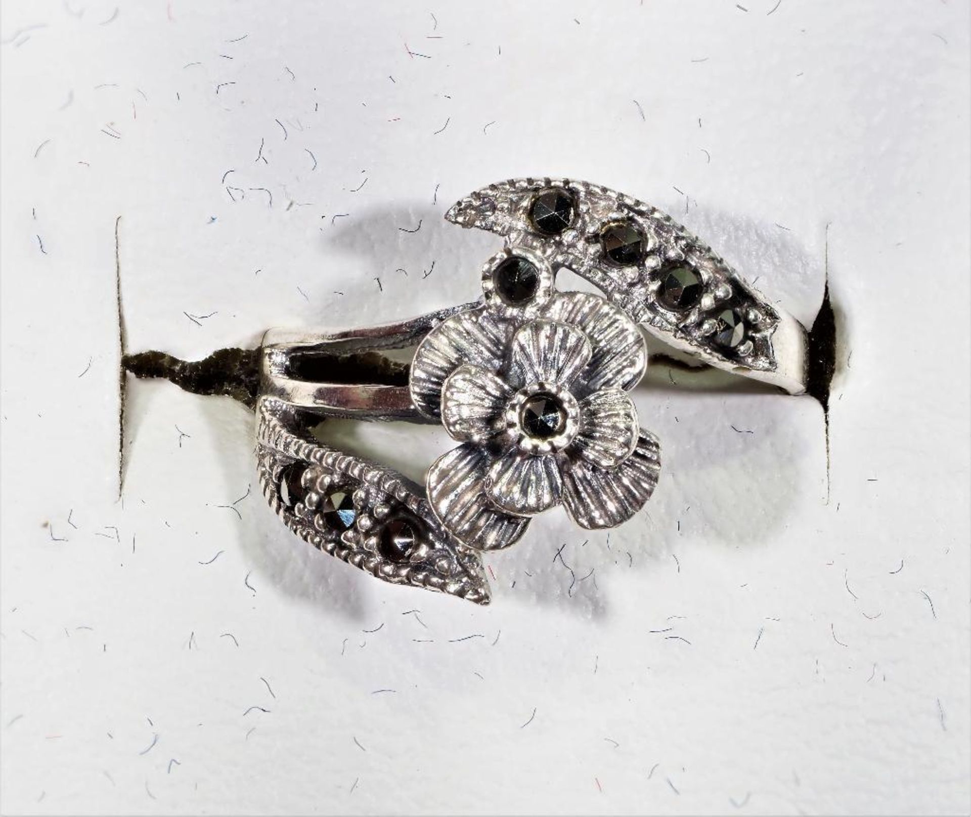 Sterling Silver Flower Shaped Ring With Marcasite, Retail $100