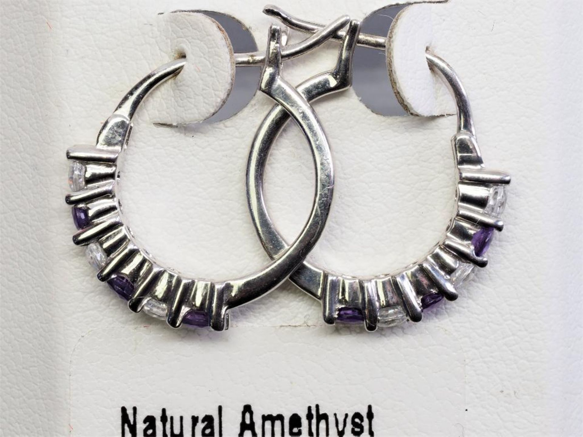 Sterling Silver Earrings With Genuine Amethyst, Retail $100 - Image 3 of 3