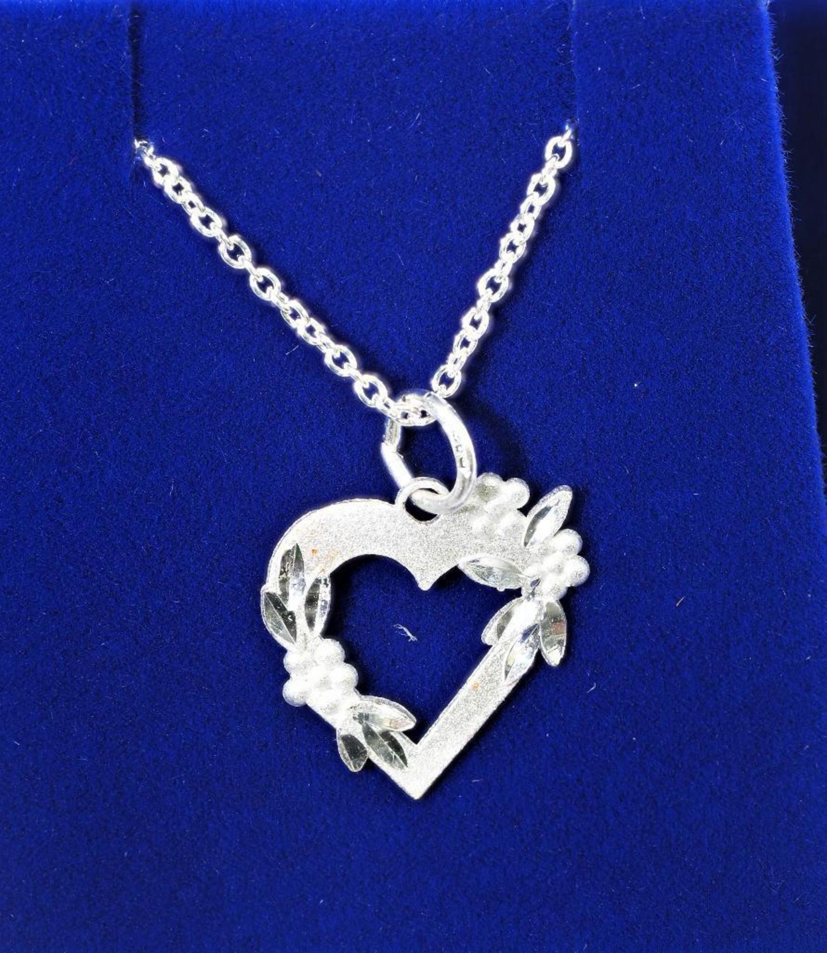 Sterling Silver Heart Shaped Diamond Cut Pendant With Chain, Retail $100