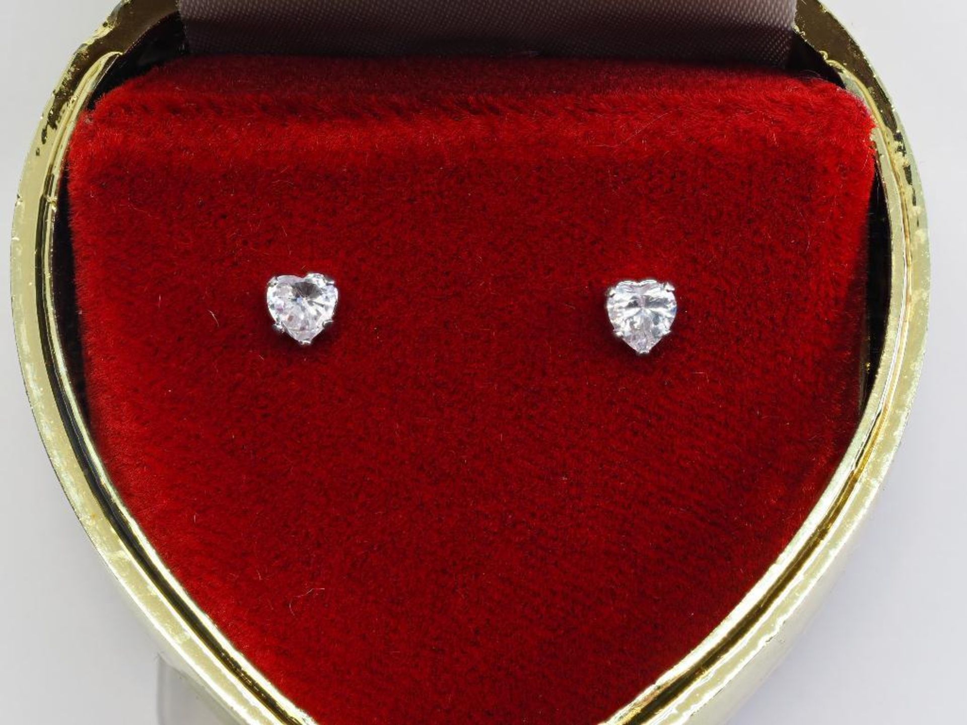 10Kt. Gold Set Earrings With Heart Shaped Cubic Zirconia, Retail $200 - Image 2 of 2