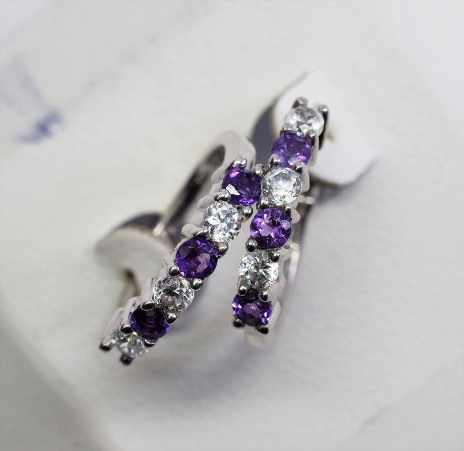Sterling Silver Earrings With Genuine Amethyst, Retail $100 - Image 2 of 3