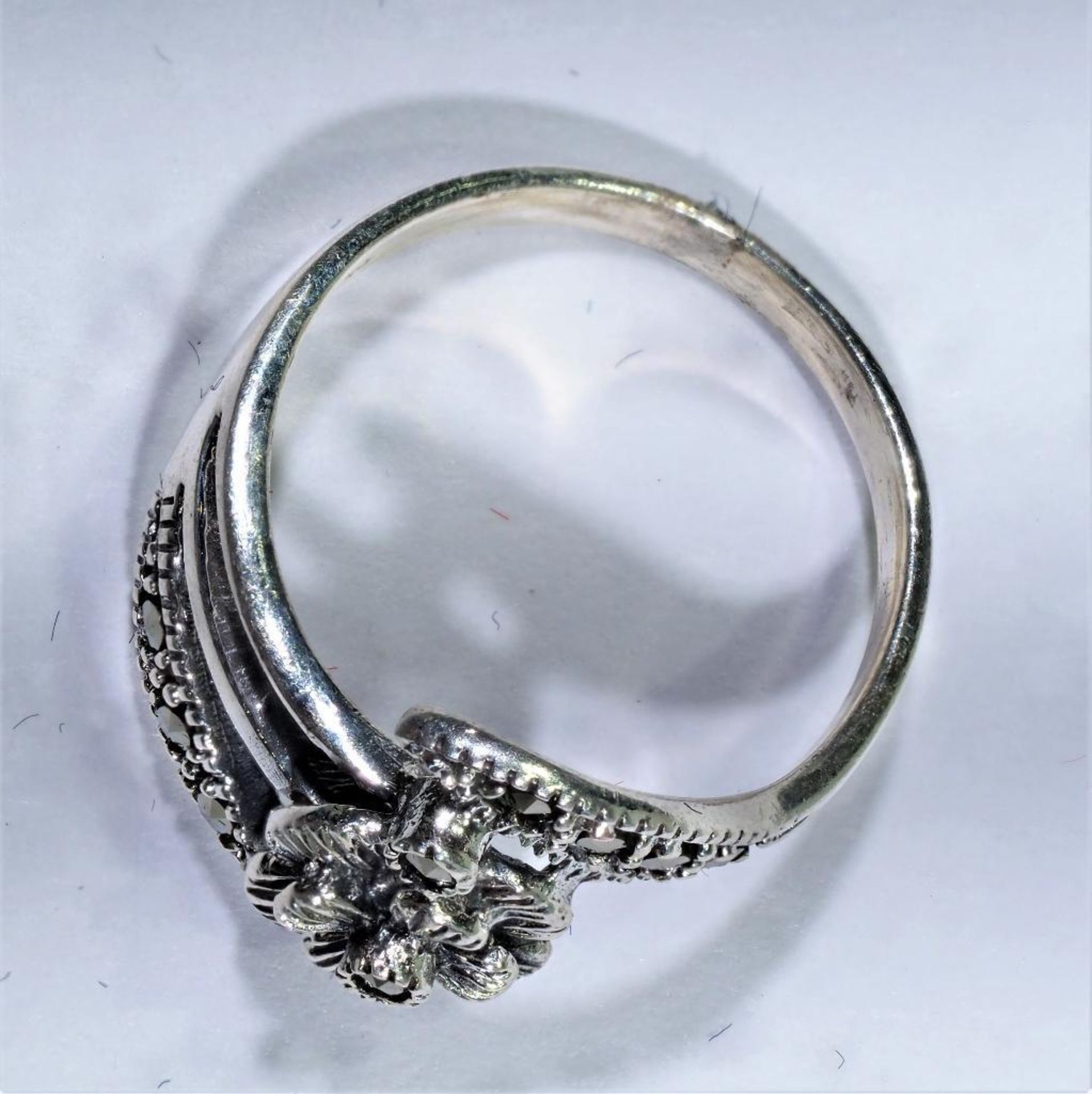 Sterling Silver Flower Shaped Ring With Marcasite, Retail $100 - Image 2 of 2