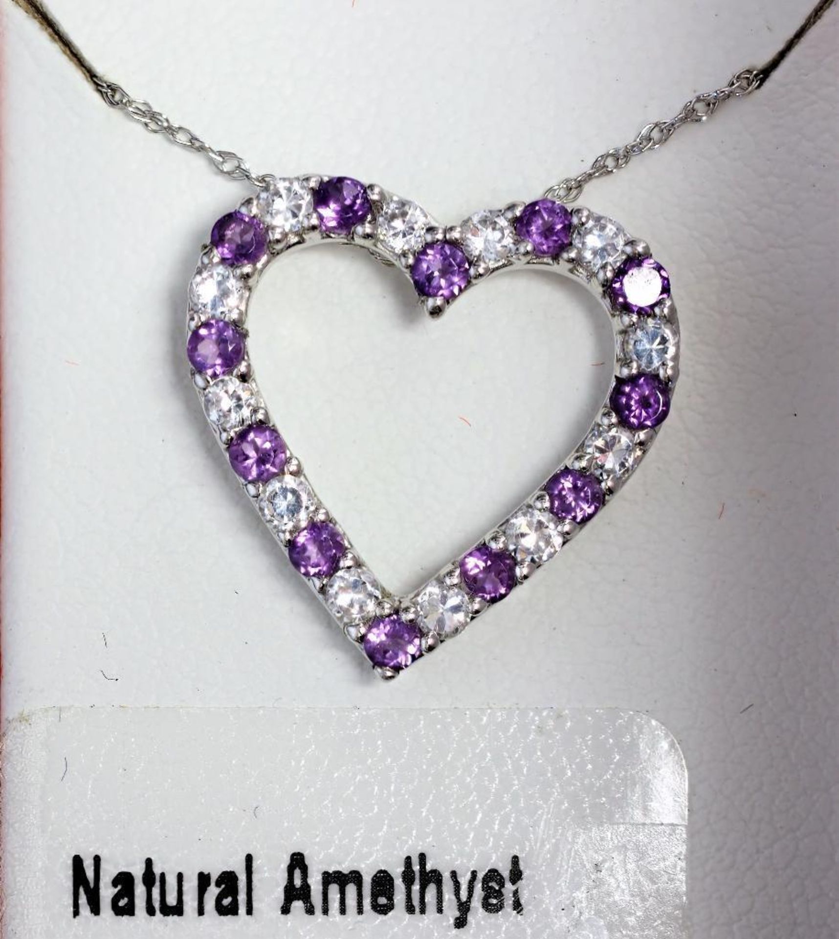 Sterling Silver Heart Shaped Necklace Wth Genuine Amethyst, Retail $120