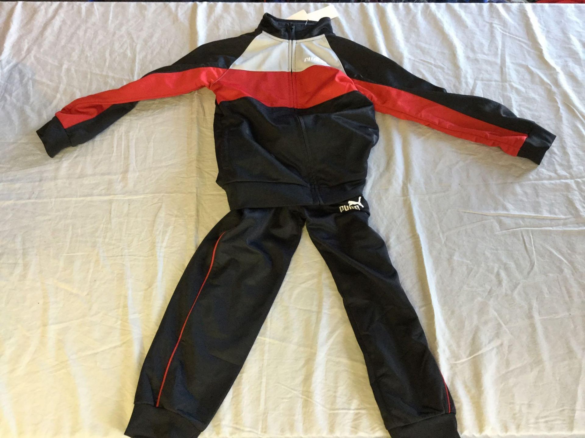 Puma Kids Black/Red/Grey Track Suit Size 6