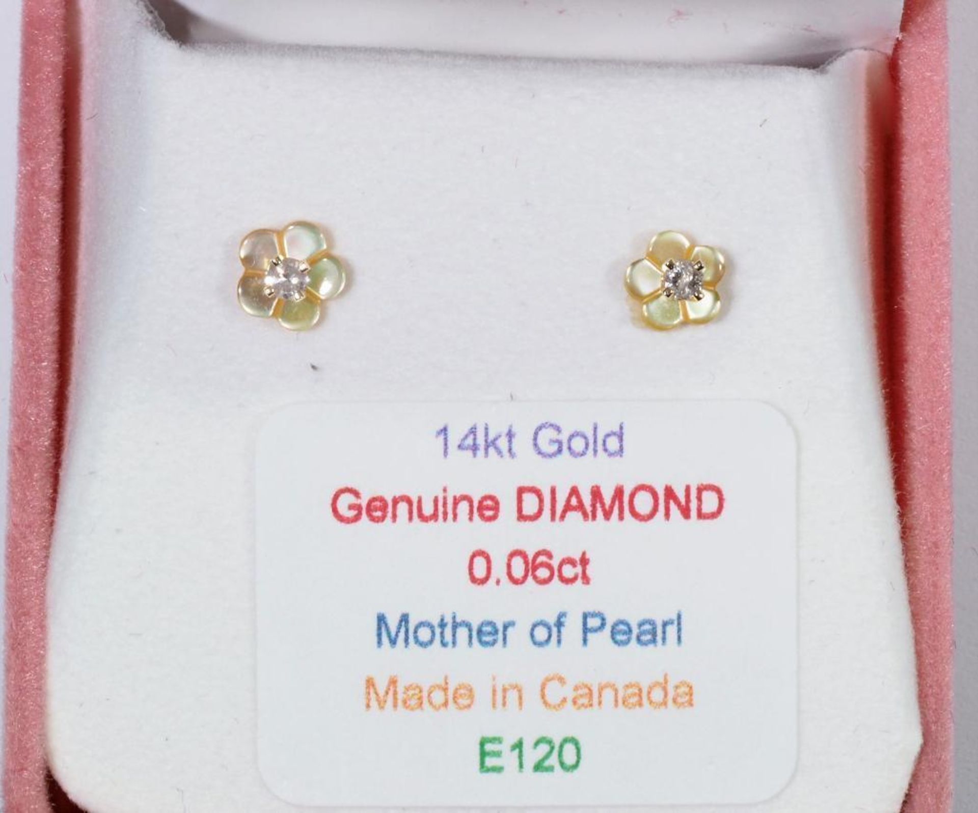 14Kt. Gold Diamond Mother of Pearl Earrings, Retail $200 (MS05 - 29) - Image 2 of 2