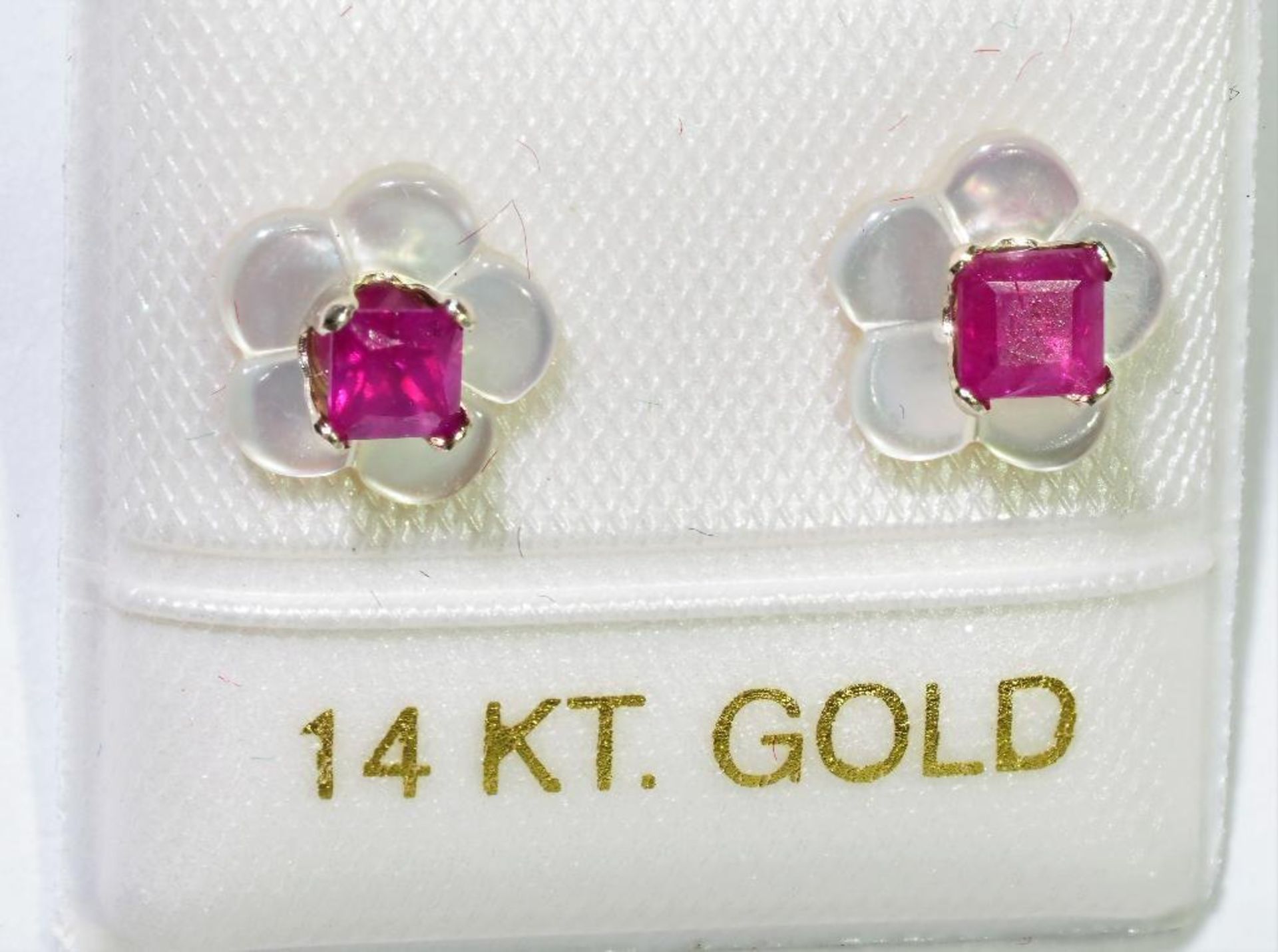 14Kt. Gold Earrings With Genuine Ruby, Retail $240 (MS05 - 39) - Image 2 of 3