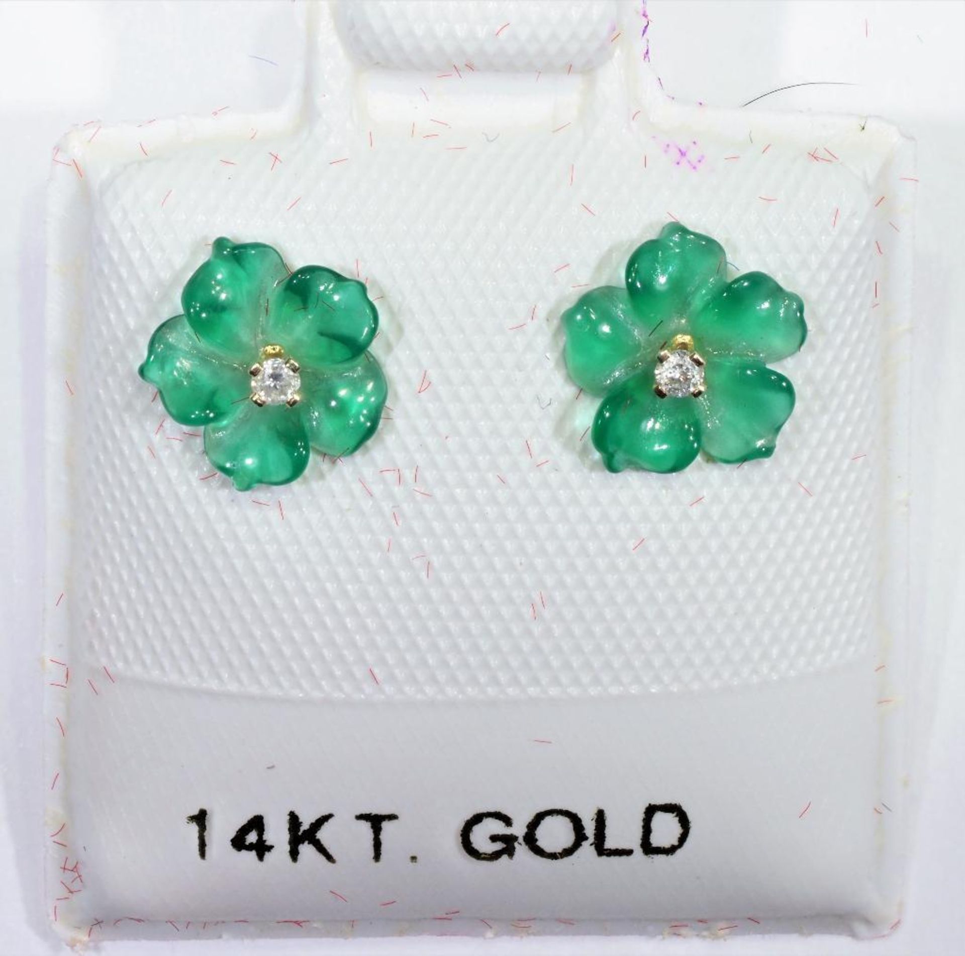 14Kt. Gold 2 in 1 Diamond Earrings With Carved Green Agate, Retail $120 (MS05 - 28) - Image 2 of 2