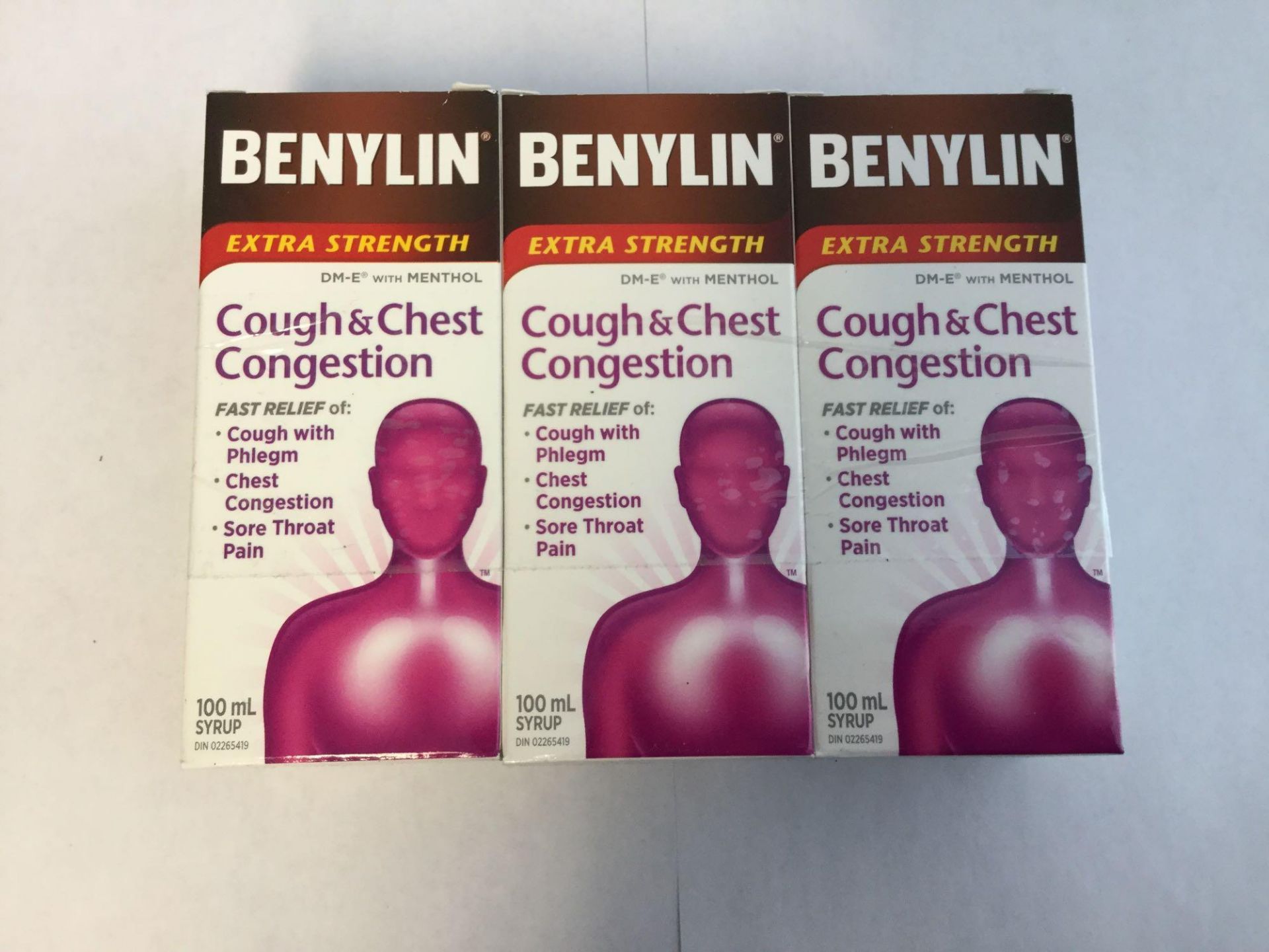 Lot of 3 x 100 mL Benylin Extra Strength Cough and Chest Syrup