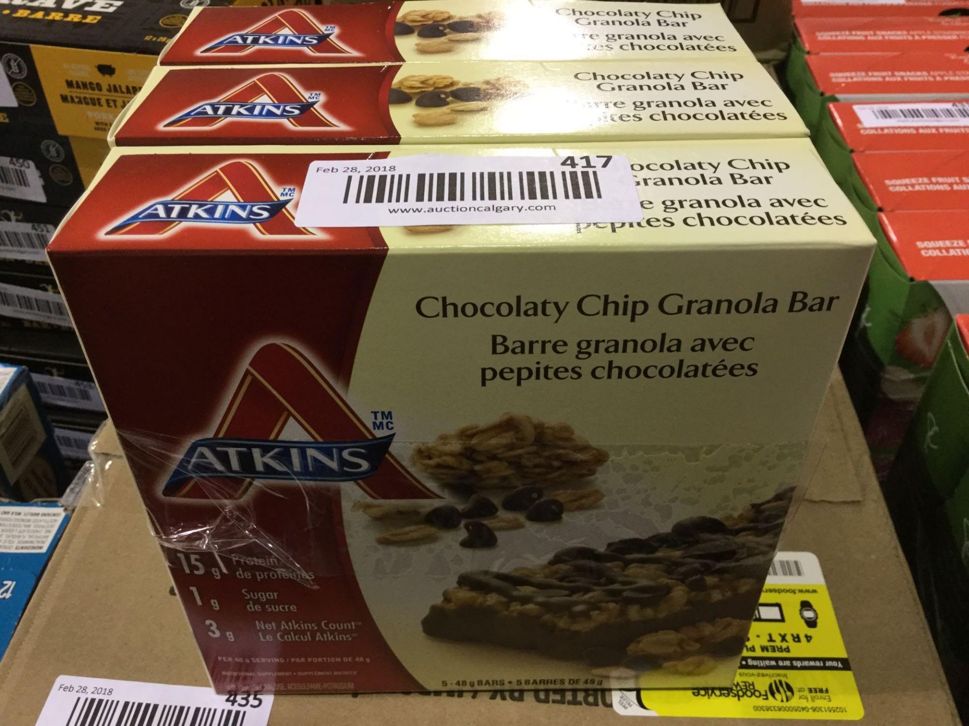 Lot of 3 - 5 x 48g Atkins Chocolaty Chip Granola Bars