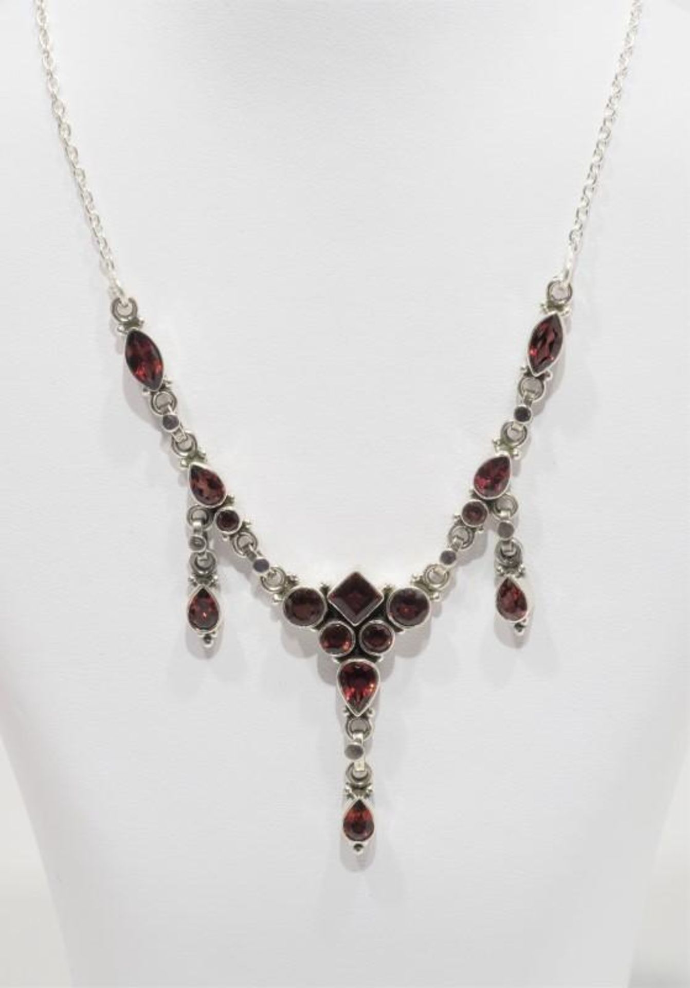 Sterling Silver Genuine Garnet (January Birthstone) (Approx 10.0ct) Necklace. Retail $600 (55-GC29) - Image 2 of 3