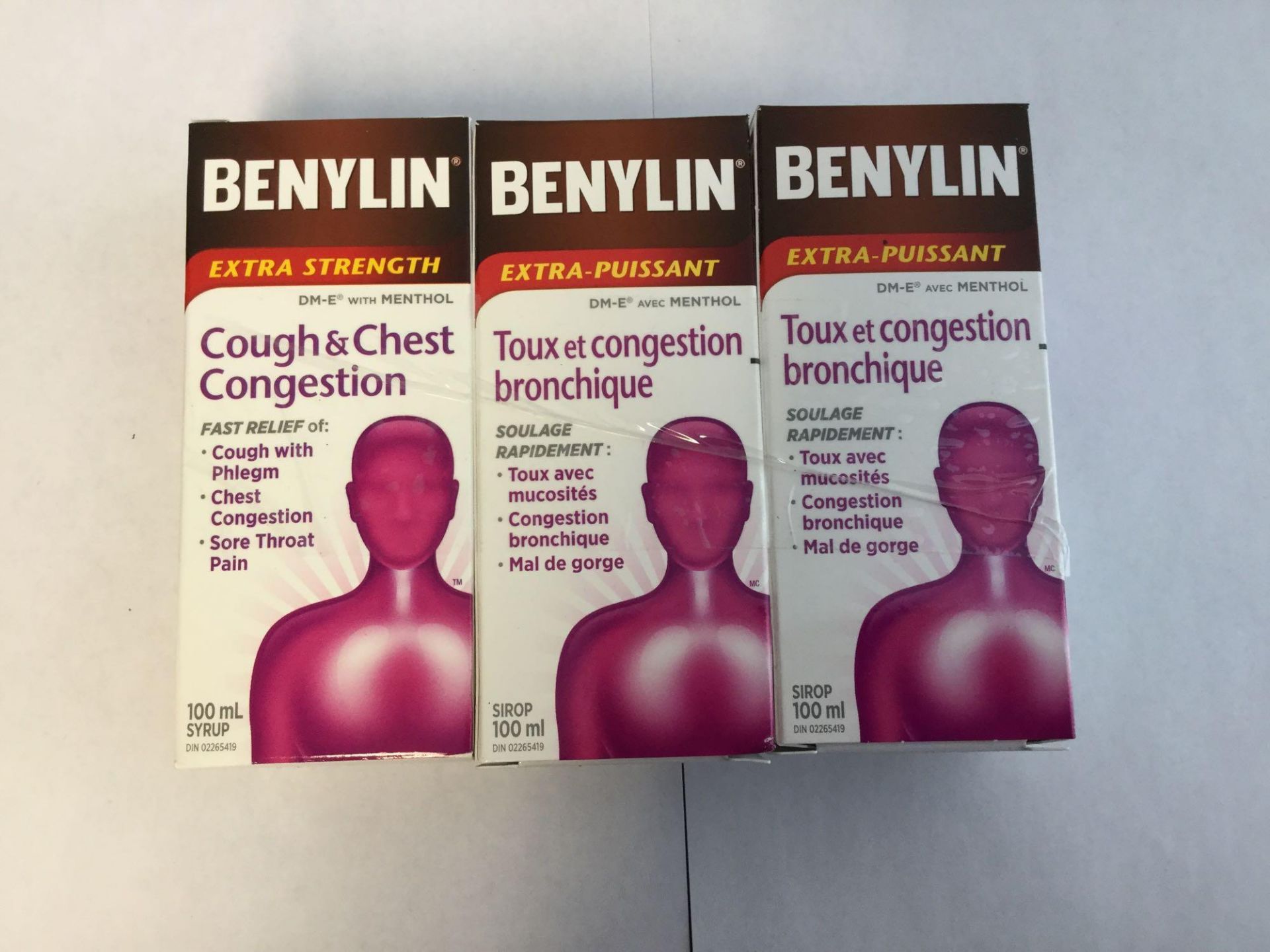 Lot of 3 x 100 mL Benylin Extra Strength Cough and Chest Syrup