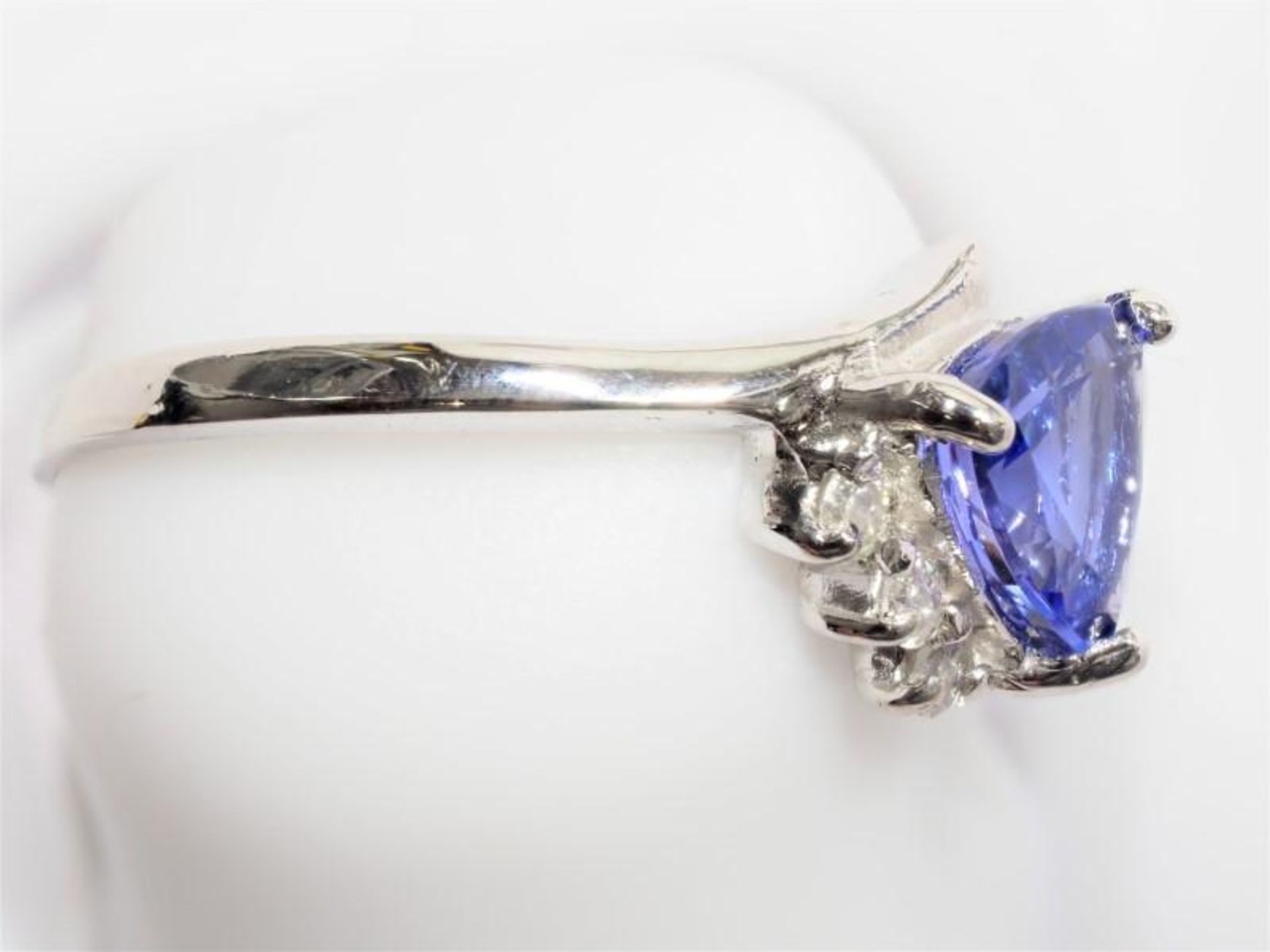 14K White Gold Tanzanite (December Birthstone) (1.27ct) 3 Diamond (0.06ct) Ring. Insurance Value $23 - Image 3 of 4