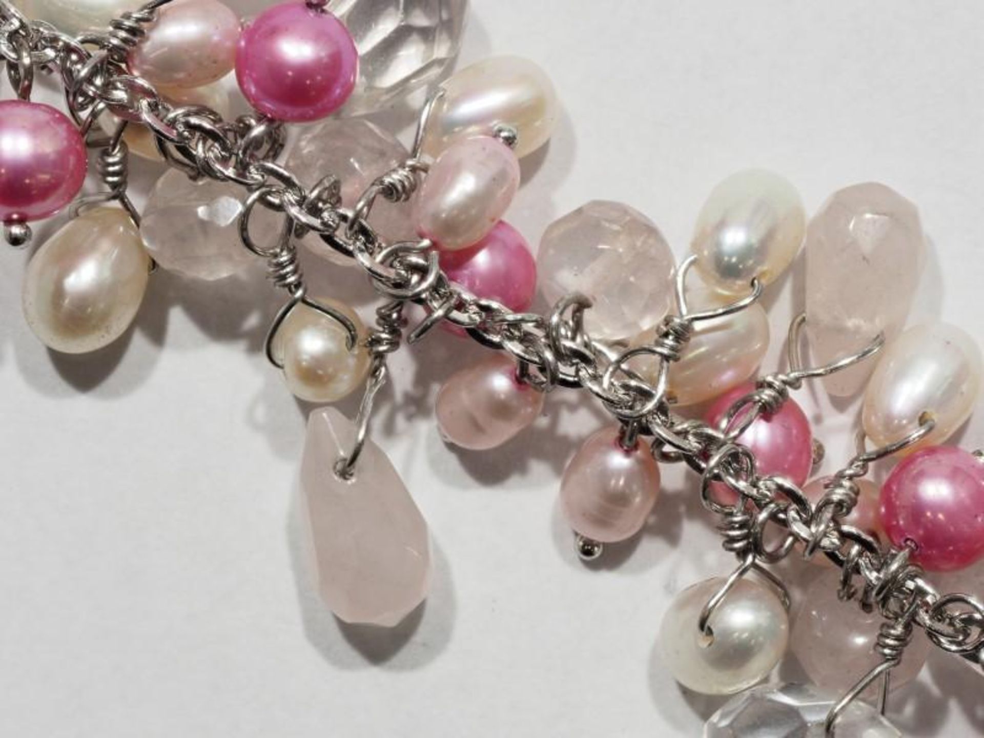 Sterling Silver Pink and White Freshwater Pearl and Rose Quartz Bracelet. Retail $99 (72-GC29)