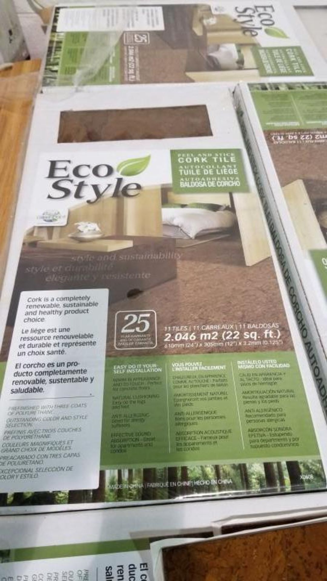 3.2mm Eco Style Peel and Stick Cork Tile - Mirlin Brown - 22 Sq ft per box
