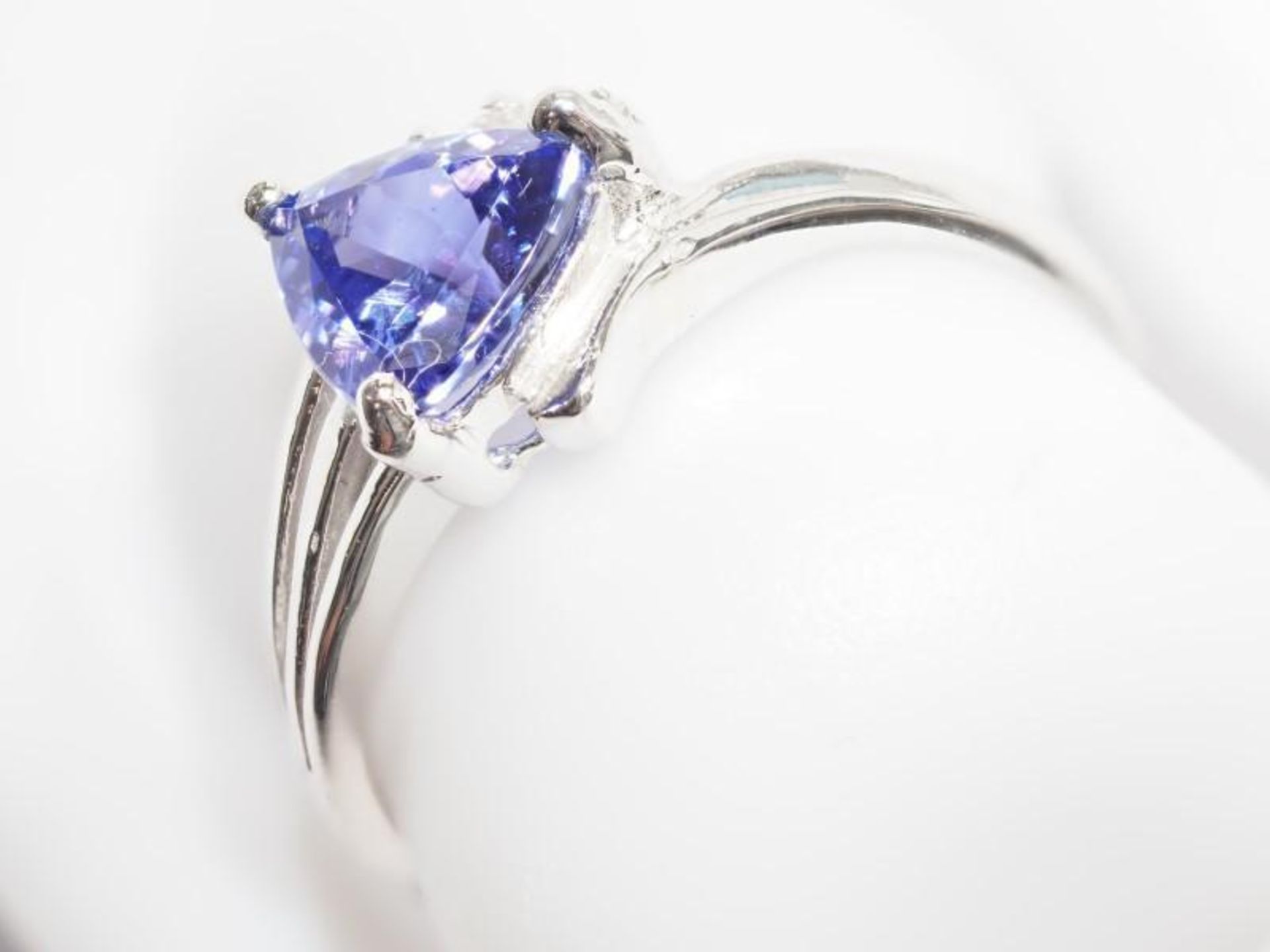 14K White Gold Tanzanite (December Birthstone) (1.27ct) 3 Diamond (0.06ct) Ring. Insurance Value $23 - Image 2 of 4