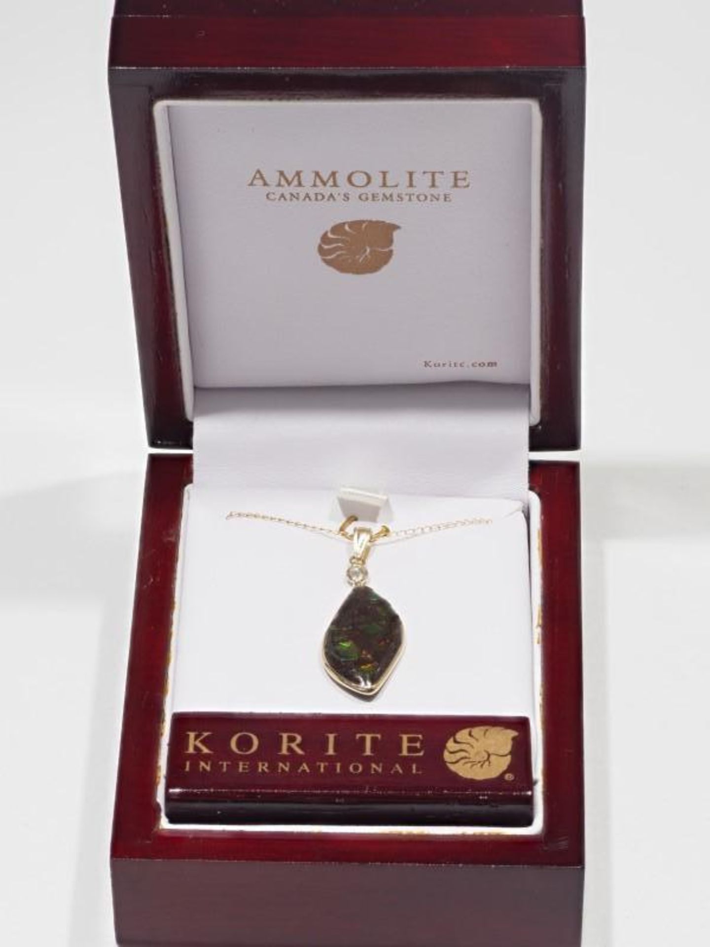 10K Yellow Gold Ammolite Diamond Pendant Necklace. Insurance Value $11890 - Image 3 of 4