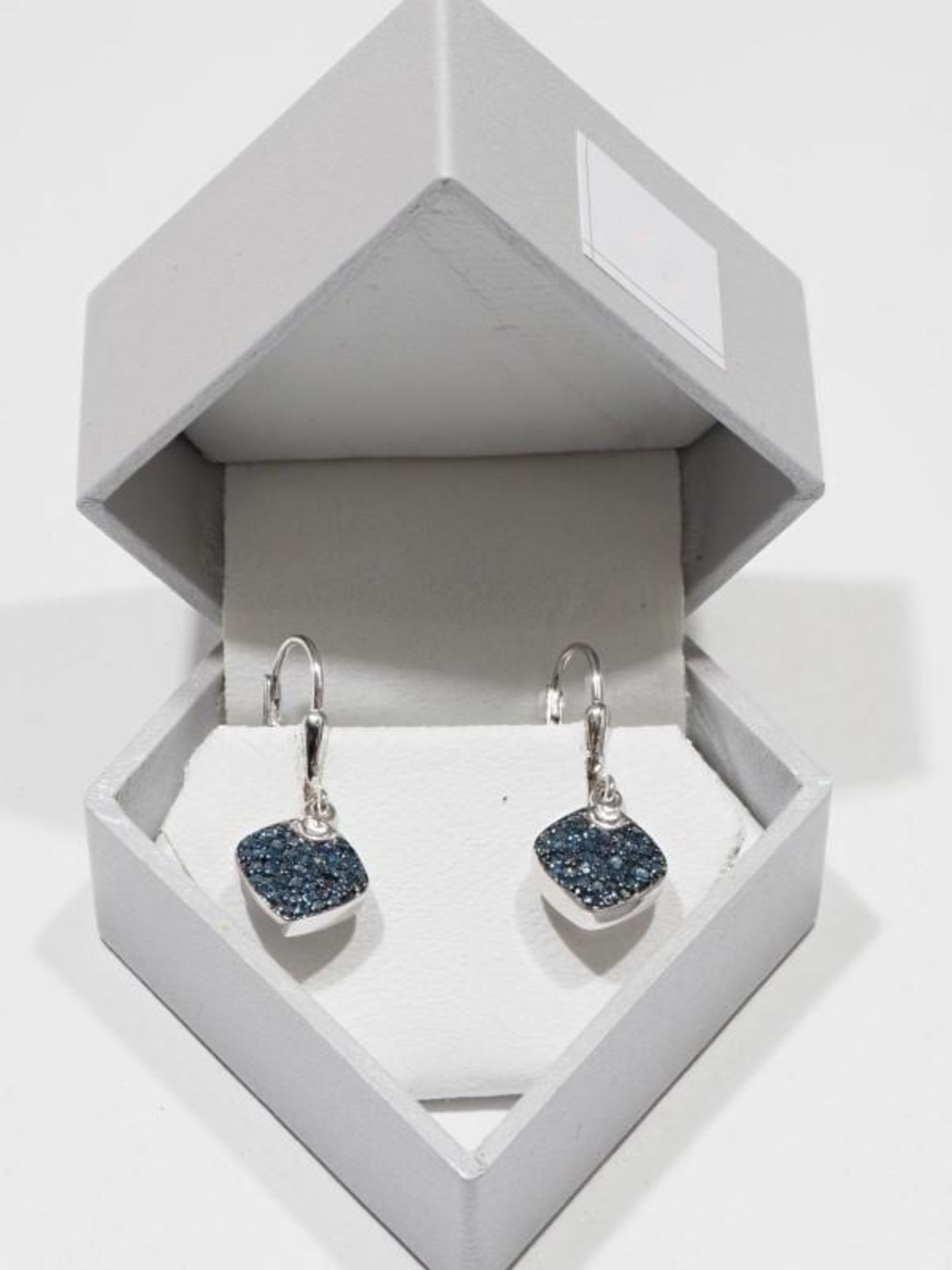 Sterling Silver Blue Diamond (0.80ct) Earrings. Insurance Value $1040 - Image 2 of 3