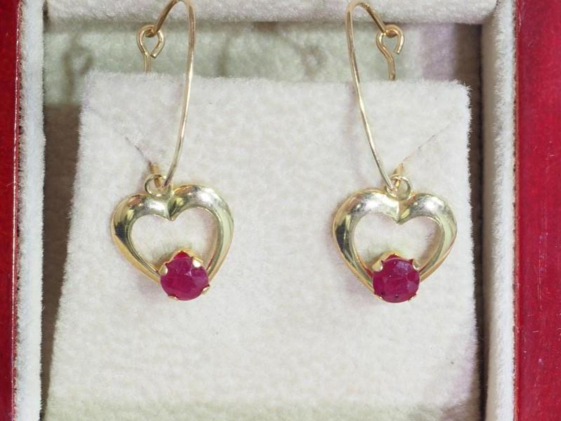 10K Gold Heart Shaped Ruby (0.70ct) Earrings. Retail $400 - Image 2 of 3
